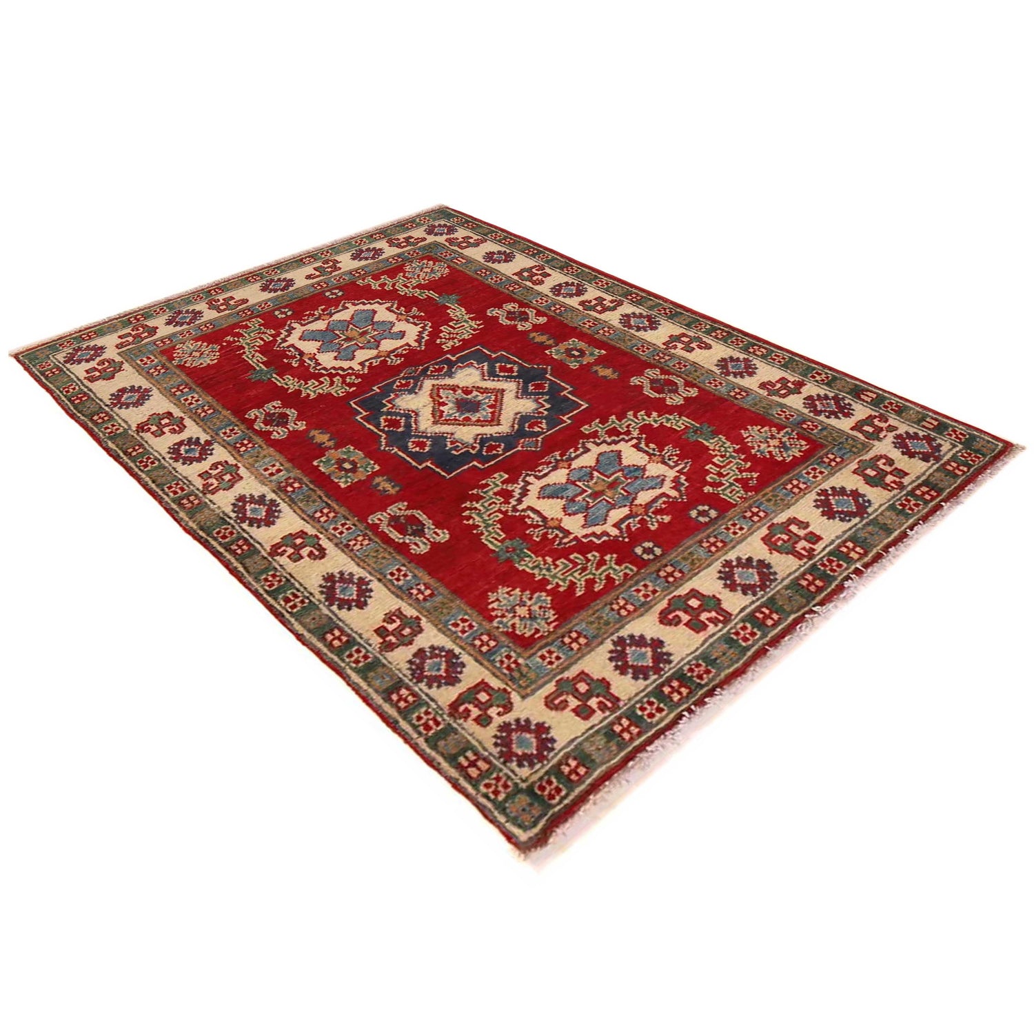 Kazak Rug Handmade Red Medallion 2x4 ft