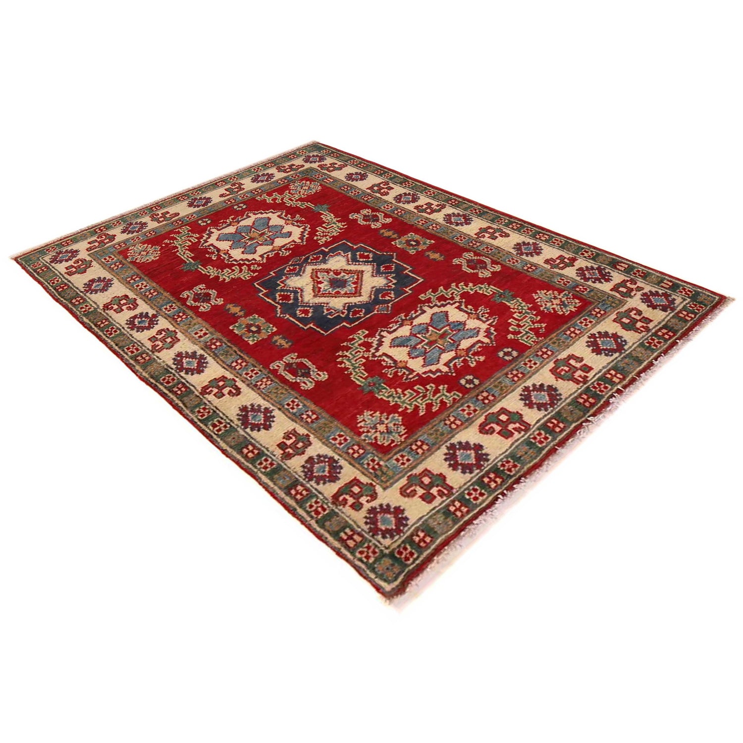 Kazak Rug Handmade Red Medallion 2x4 ft