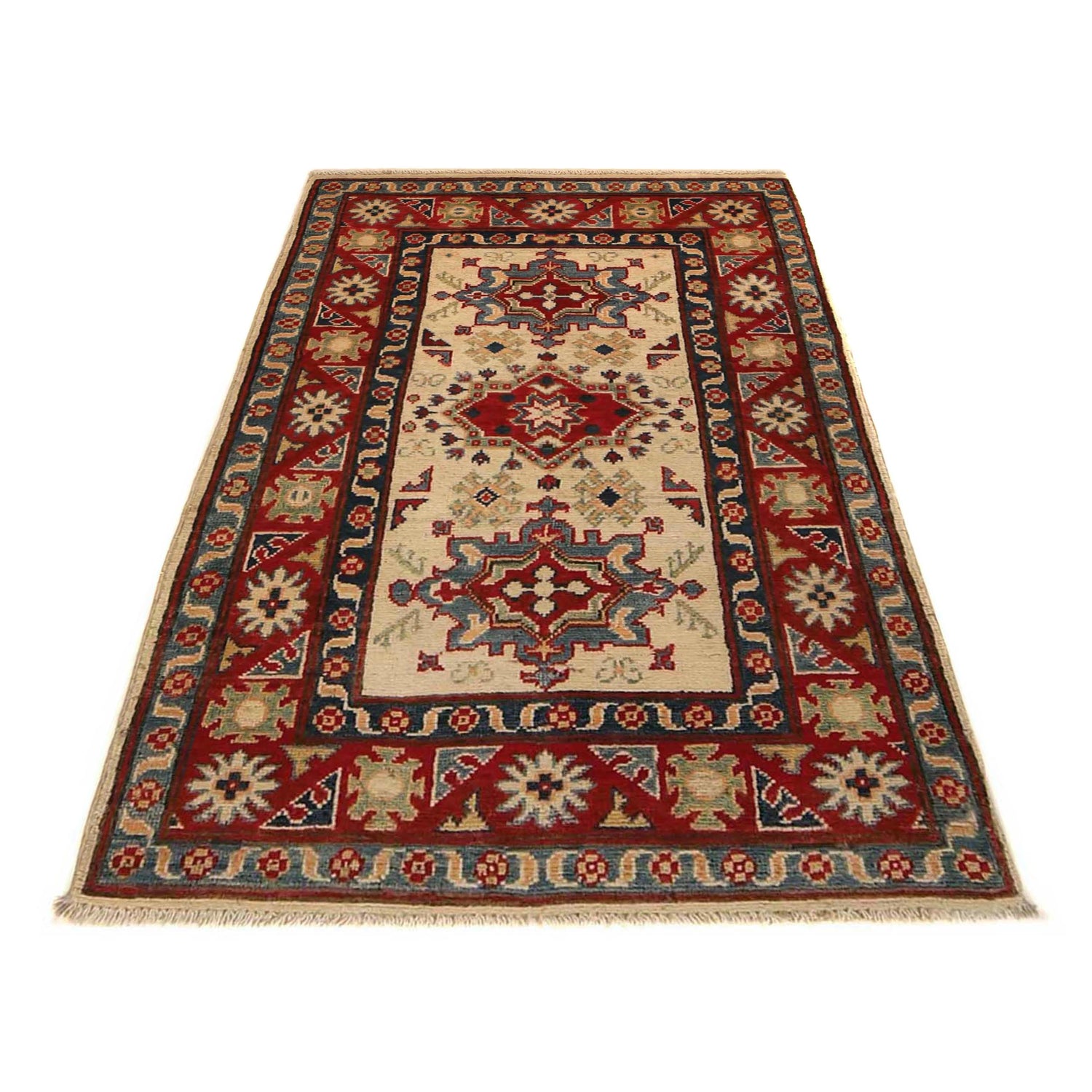 Kazak Rug Handmade Beige Medallion 2x4 ft