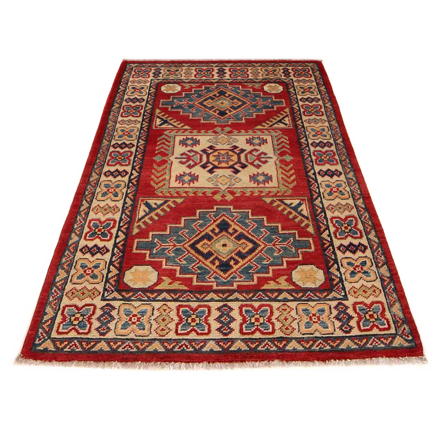 Kazak Rug Handmade Red Medallion 2x4 ft
