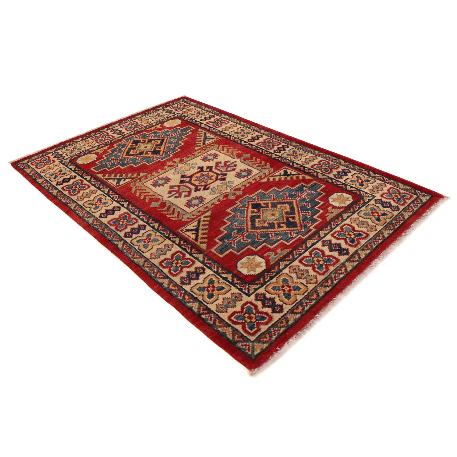 Kazak Rug Handmade Red Medallion 2x4 ft