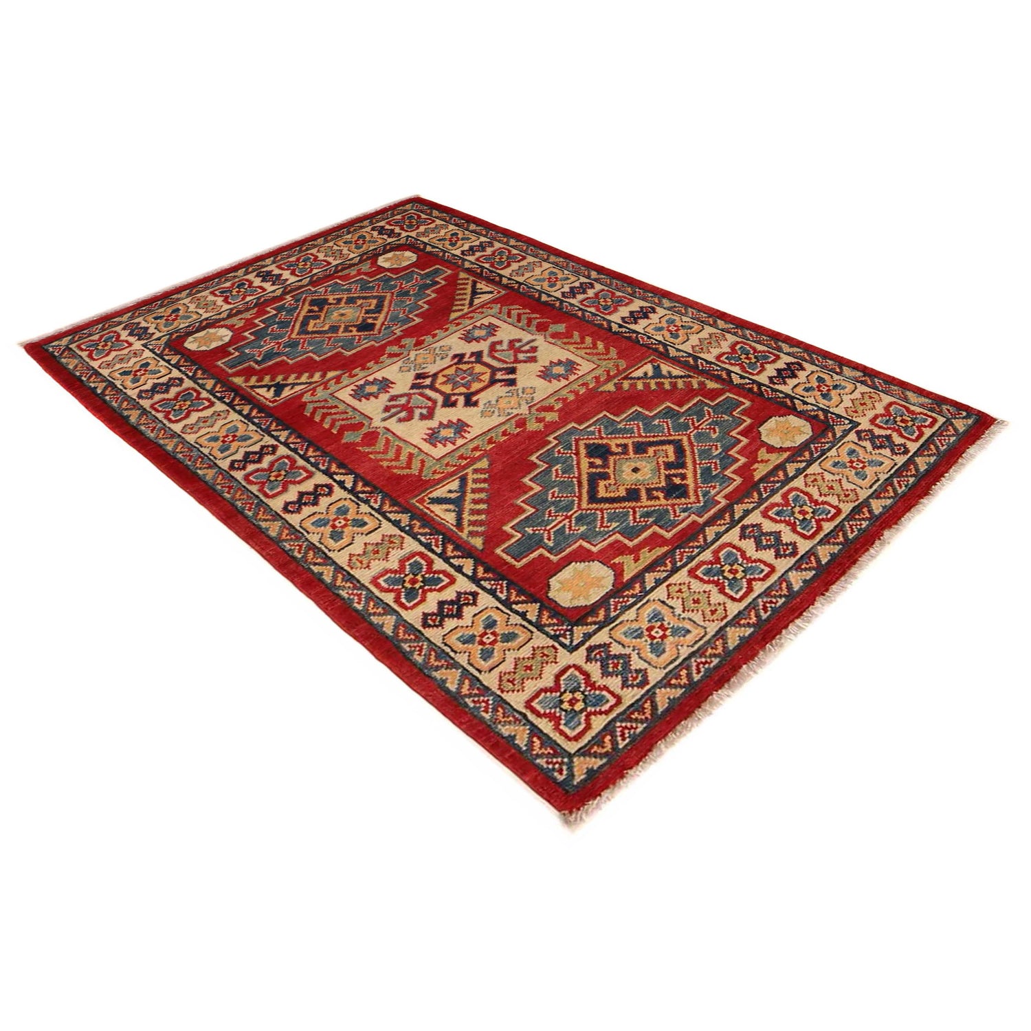 Kazak Rug Handmade Red Medallion 2x4 ft