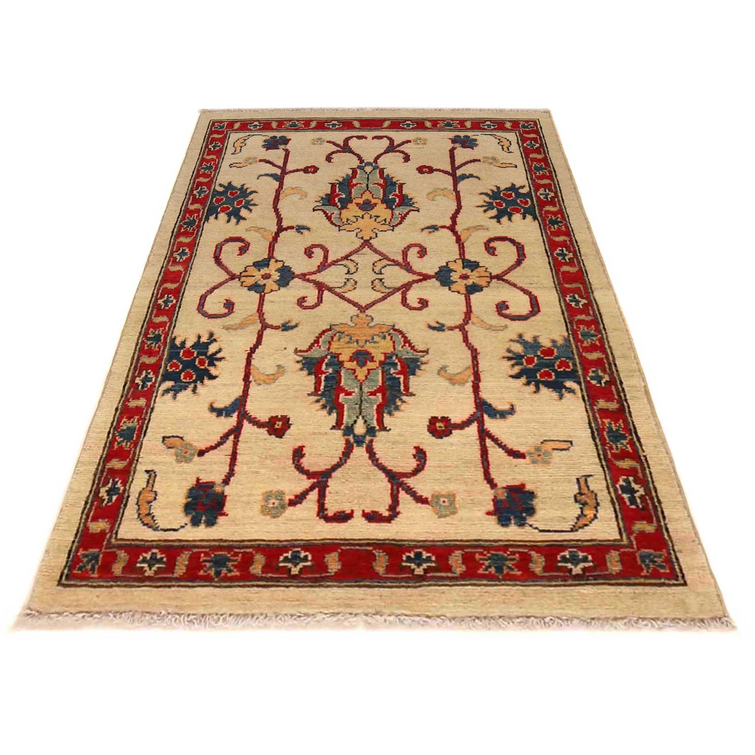 Kazak Rug Handmade Beige Medallion 2x4 ft
