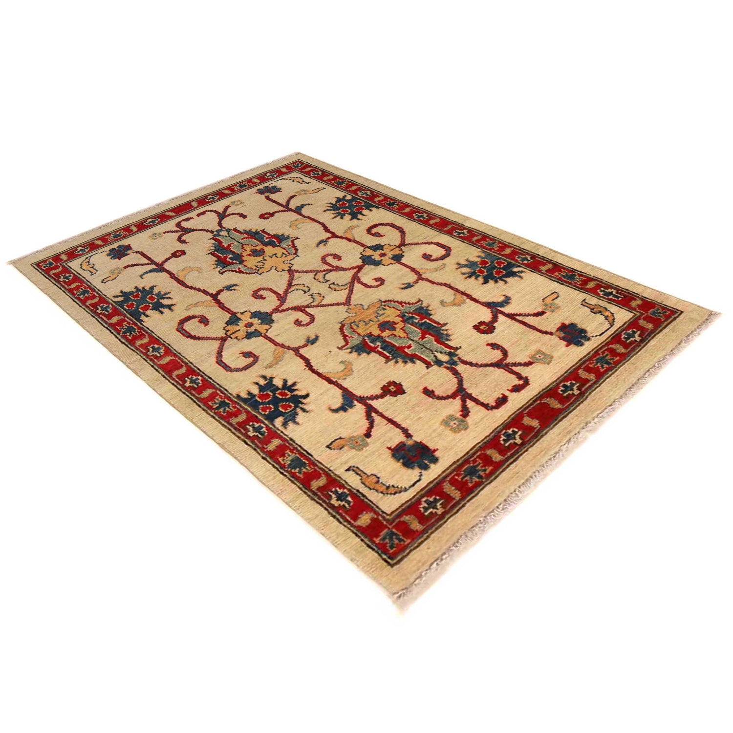 Kazak Rug Handmade Beige Medallion 2x4 ft