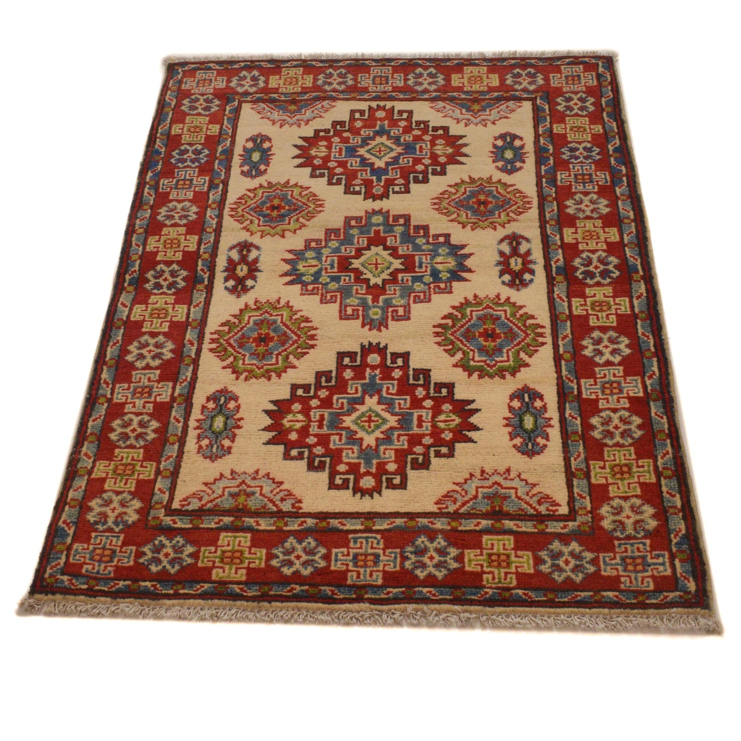 Kazak Rug Handmade Beige Medallion 2x4 ft