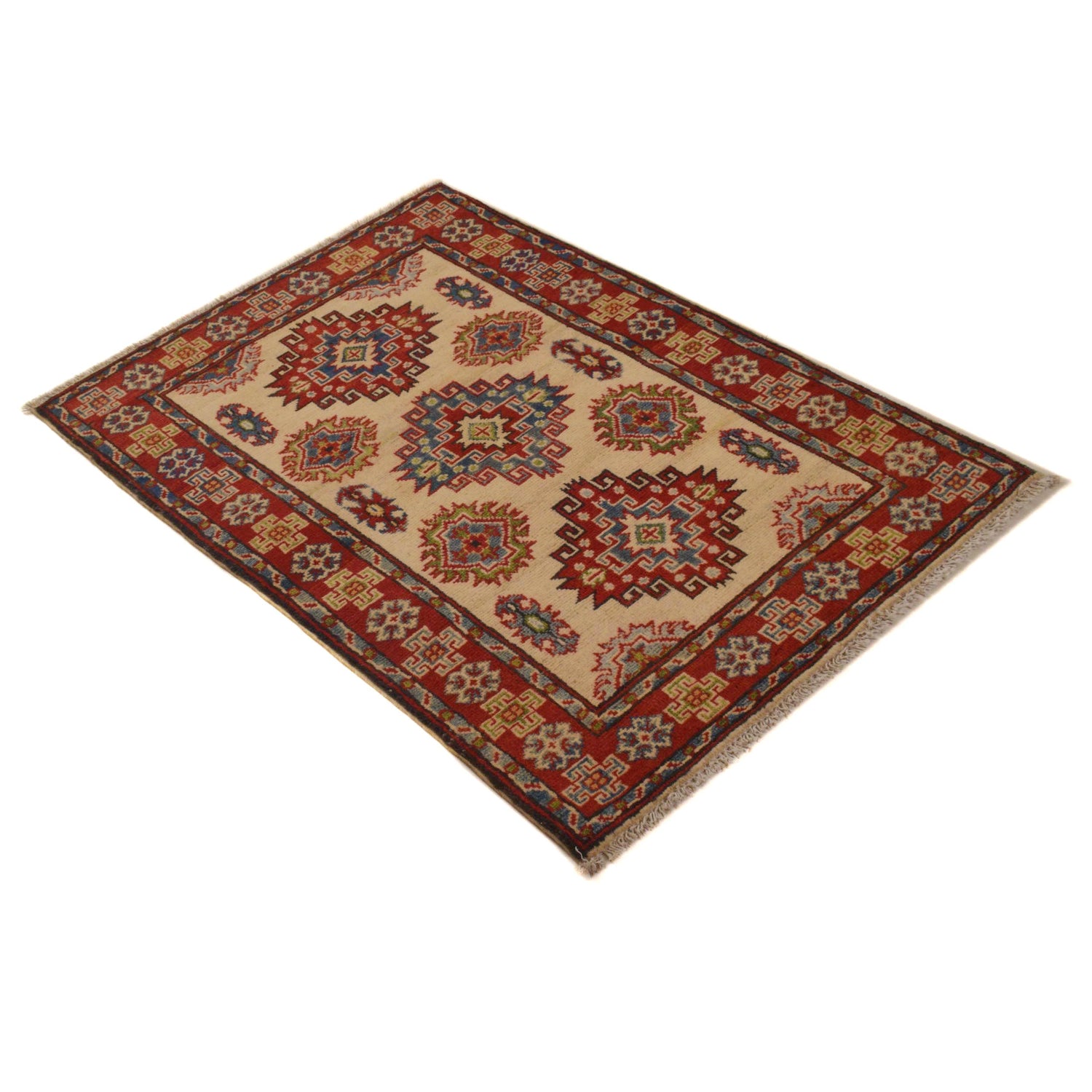 Kazak Rug Handmade Beige Medallion 2x4 ft