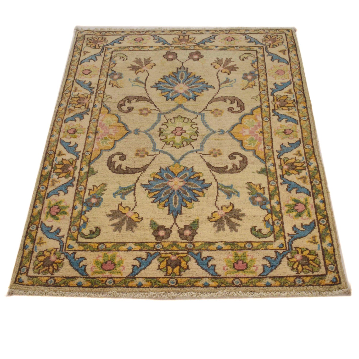 Kazak Rug Handmade Beige Medallion 2x4 ft