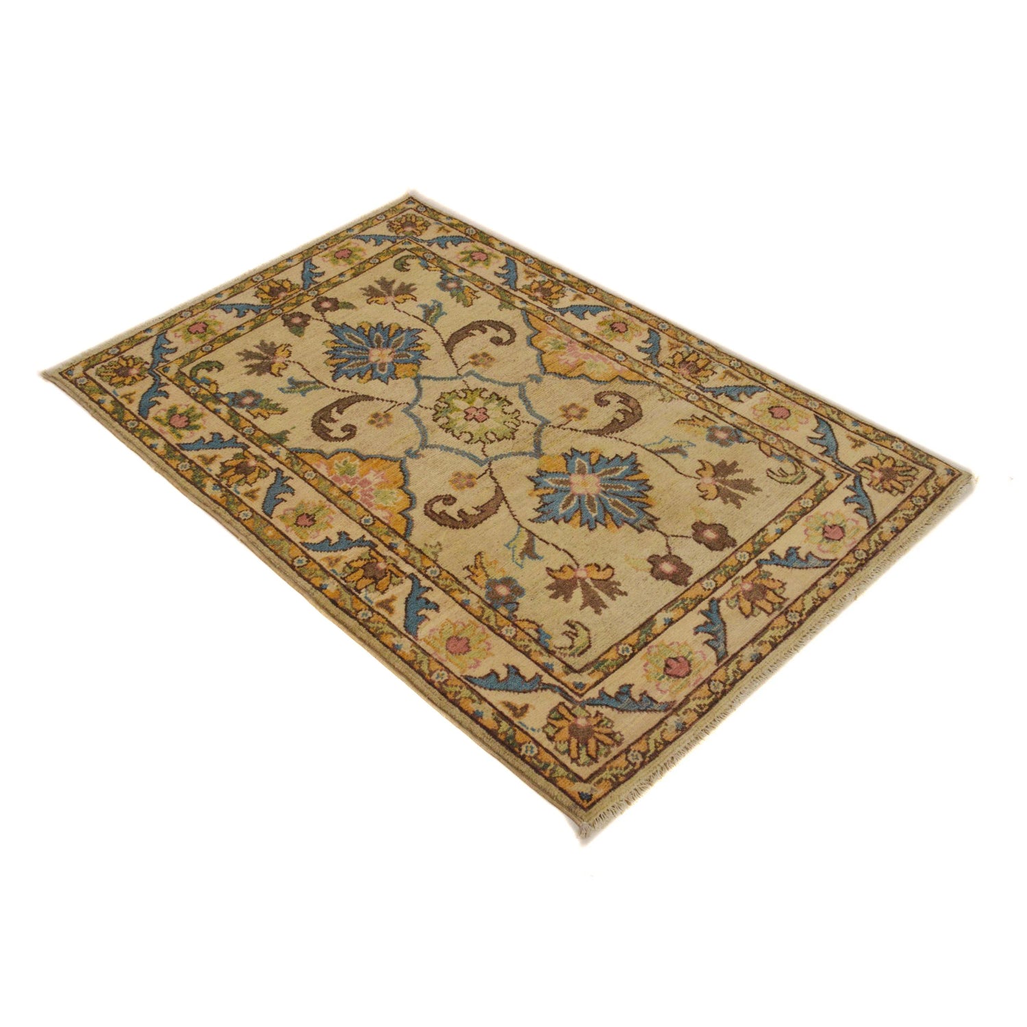 Kazak Rug Handmade Beige Medallion 2x4 ft