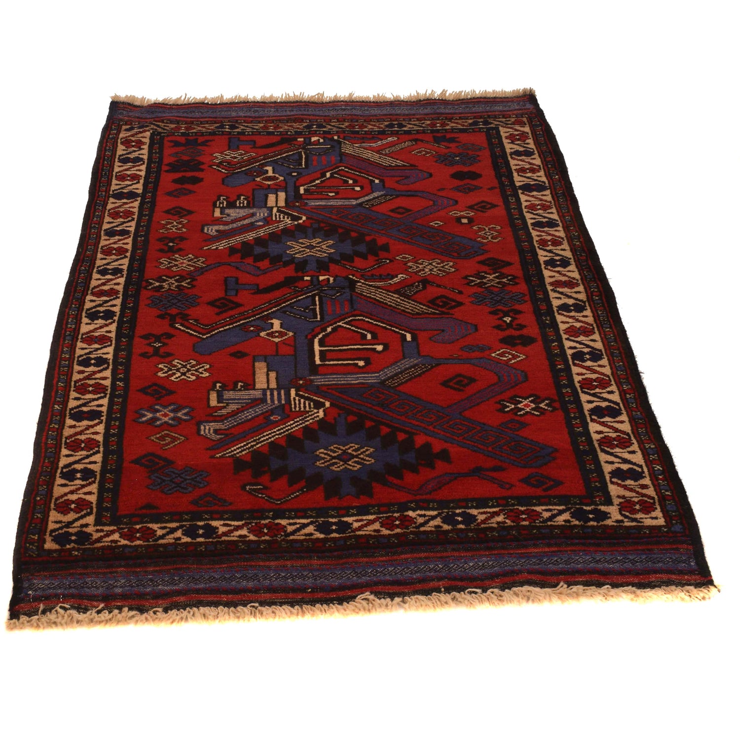 Baluchi Rug Handmade Red Geometric 3x5 ft