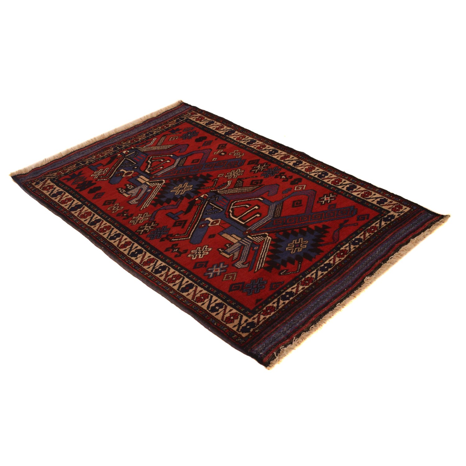 Baluchi Rug Handmade Red Geometric 3x5 ft