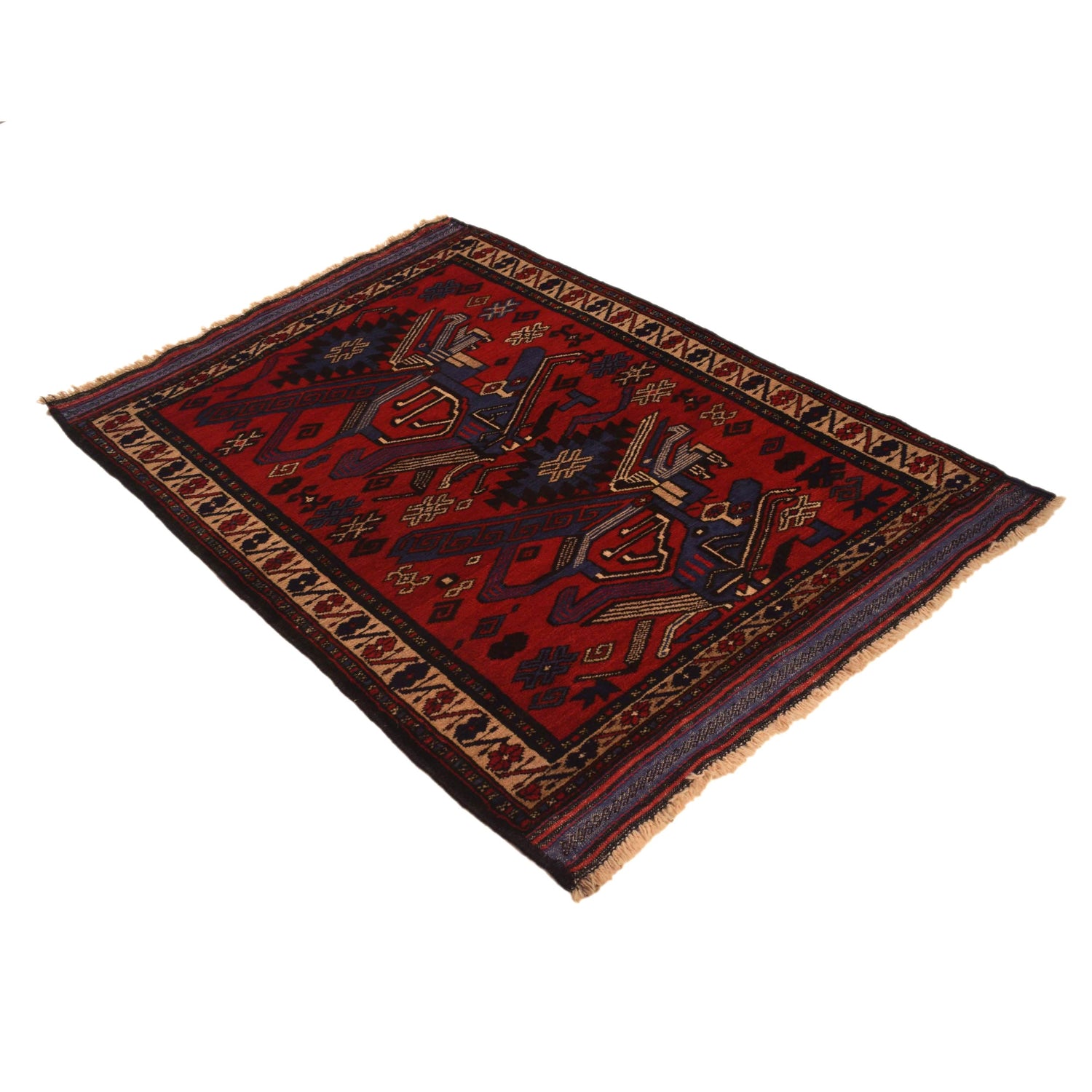 Baluchi Rug Handmade Red Geometric 3x5 ft