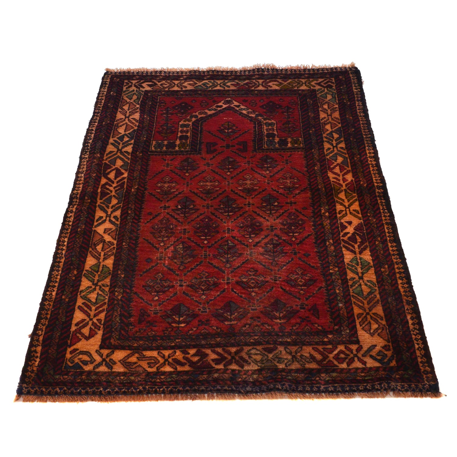 Baluchi Rug Handmade Red Prayer Design 2x4 ft