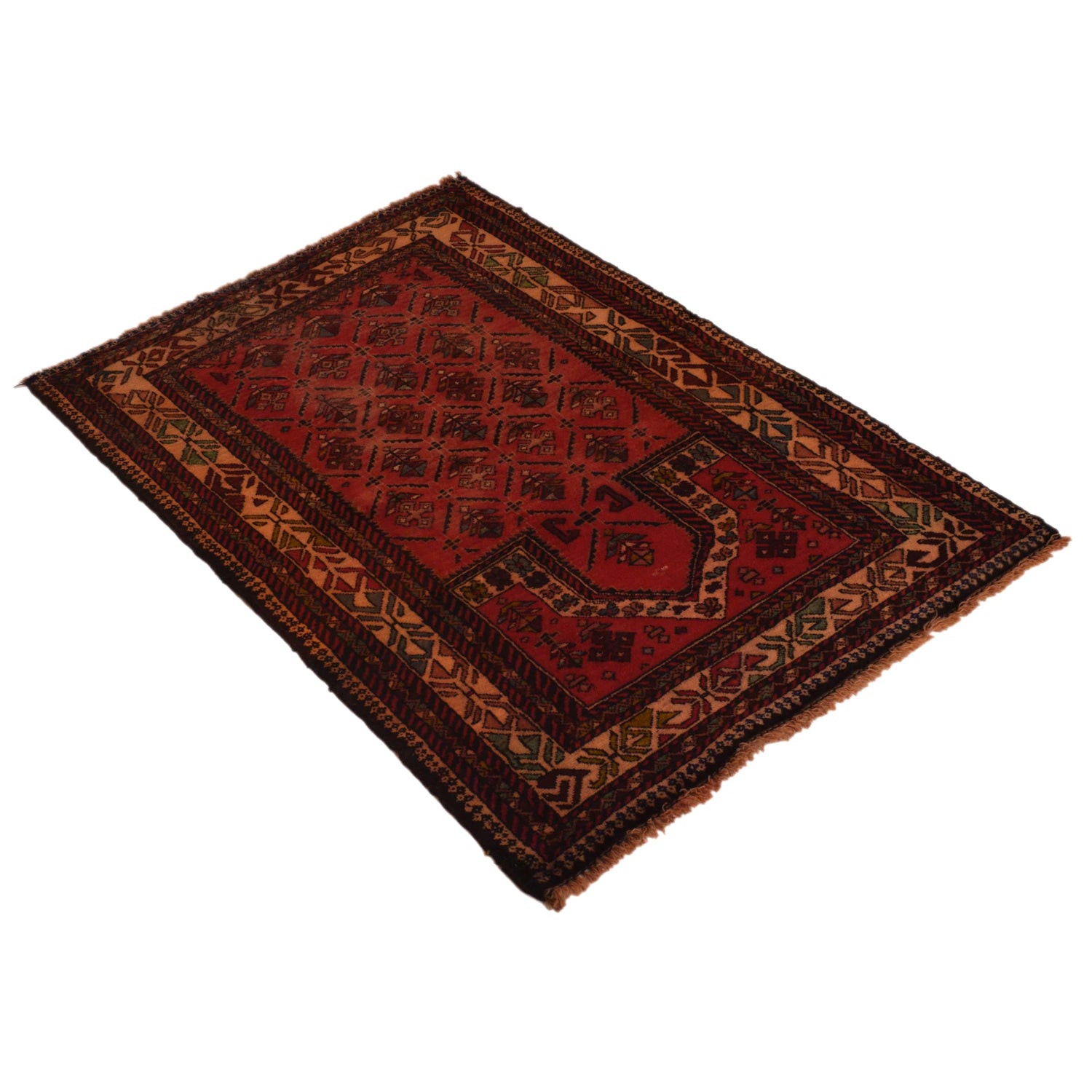 Baluchi Rug Handmade Red Prayer Design 2x4 ft