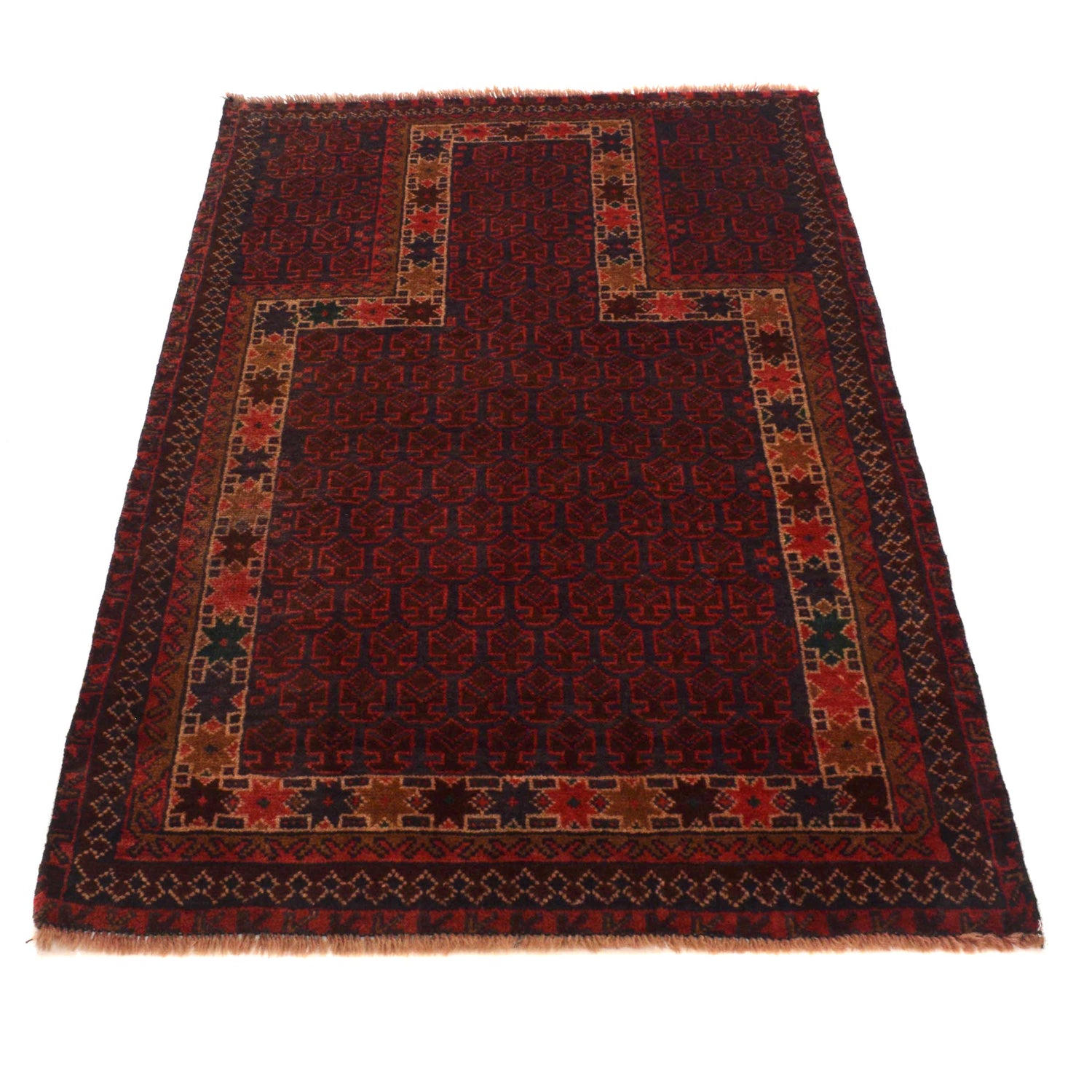 Baluchi Rug Handmade Red Prayer Design 3x5 ft