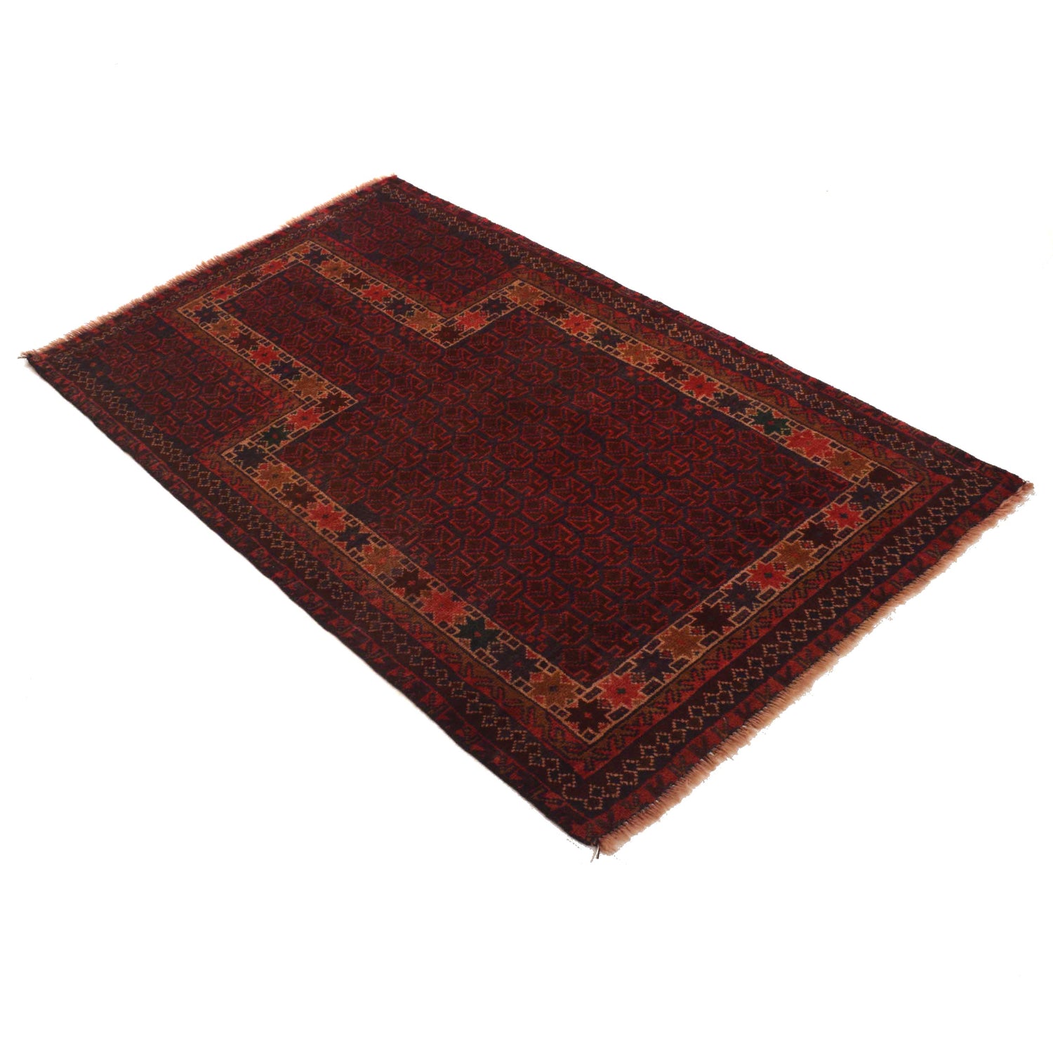 Baluchi Rug Handmade Red Prayer Design 3x5 ft