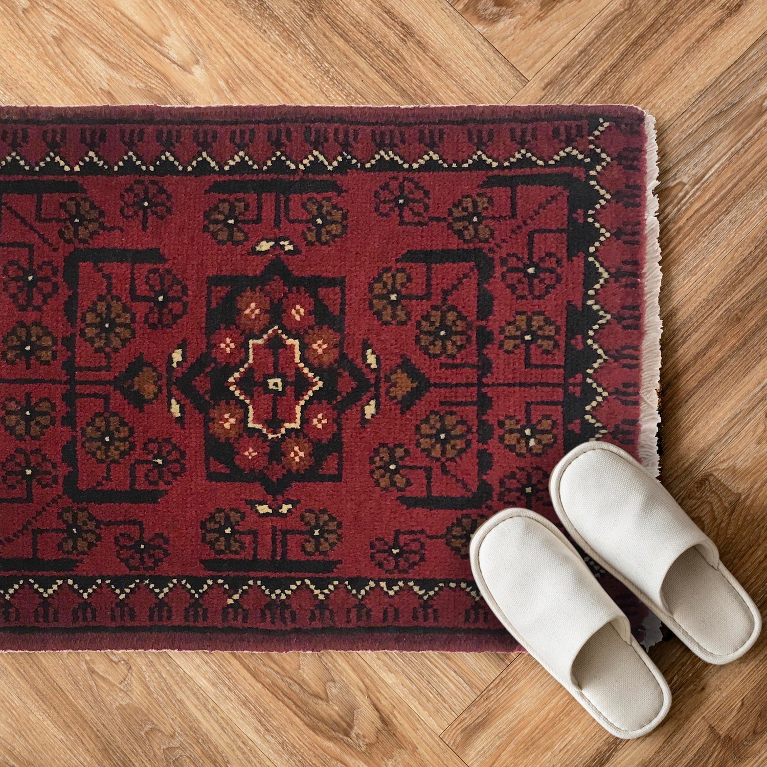 Handmade Wool Doormat Red Floral