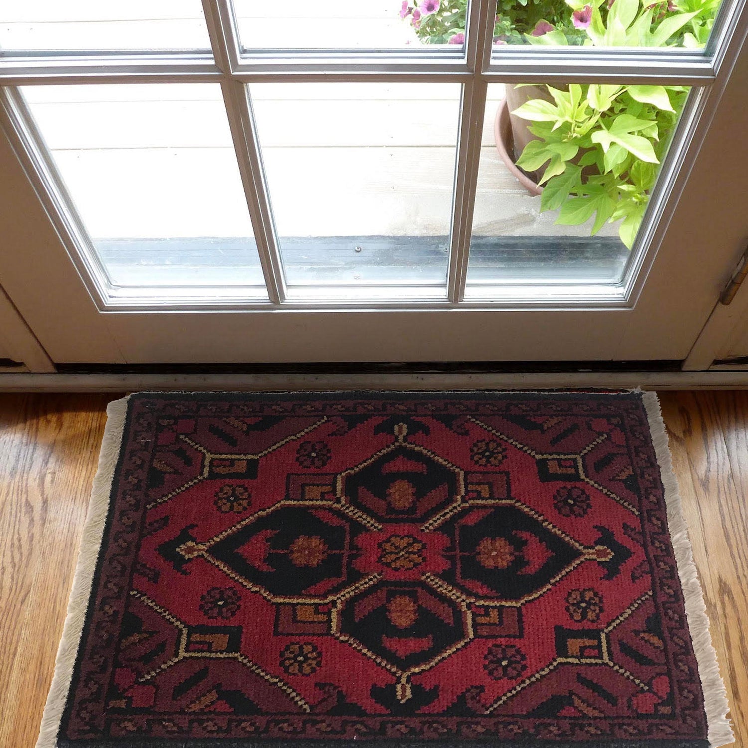 Handmade Wool Doormat Red Floral