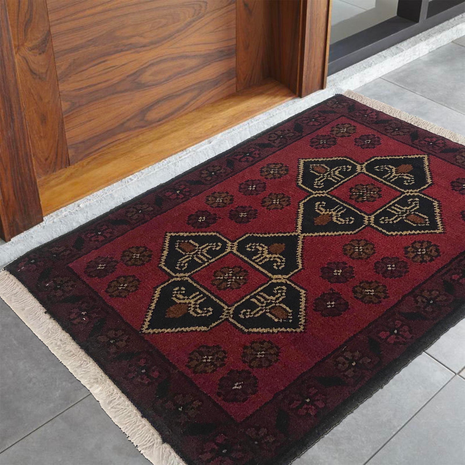 Handmade Wool Doormat Red Floral