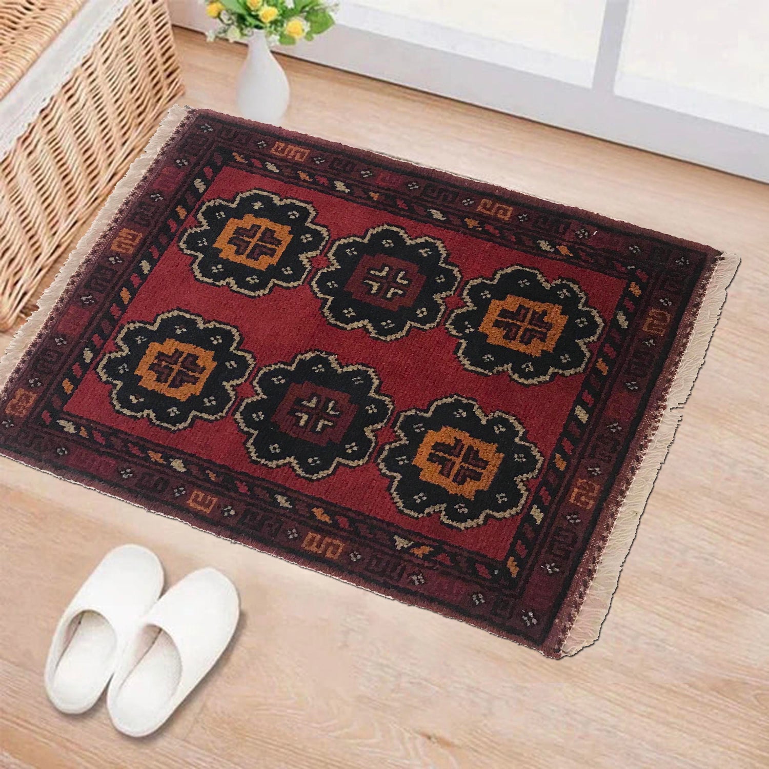 Handmade Wool Doormat Red Floral