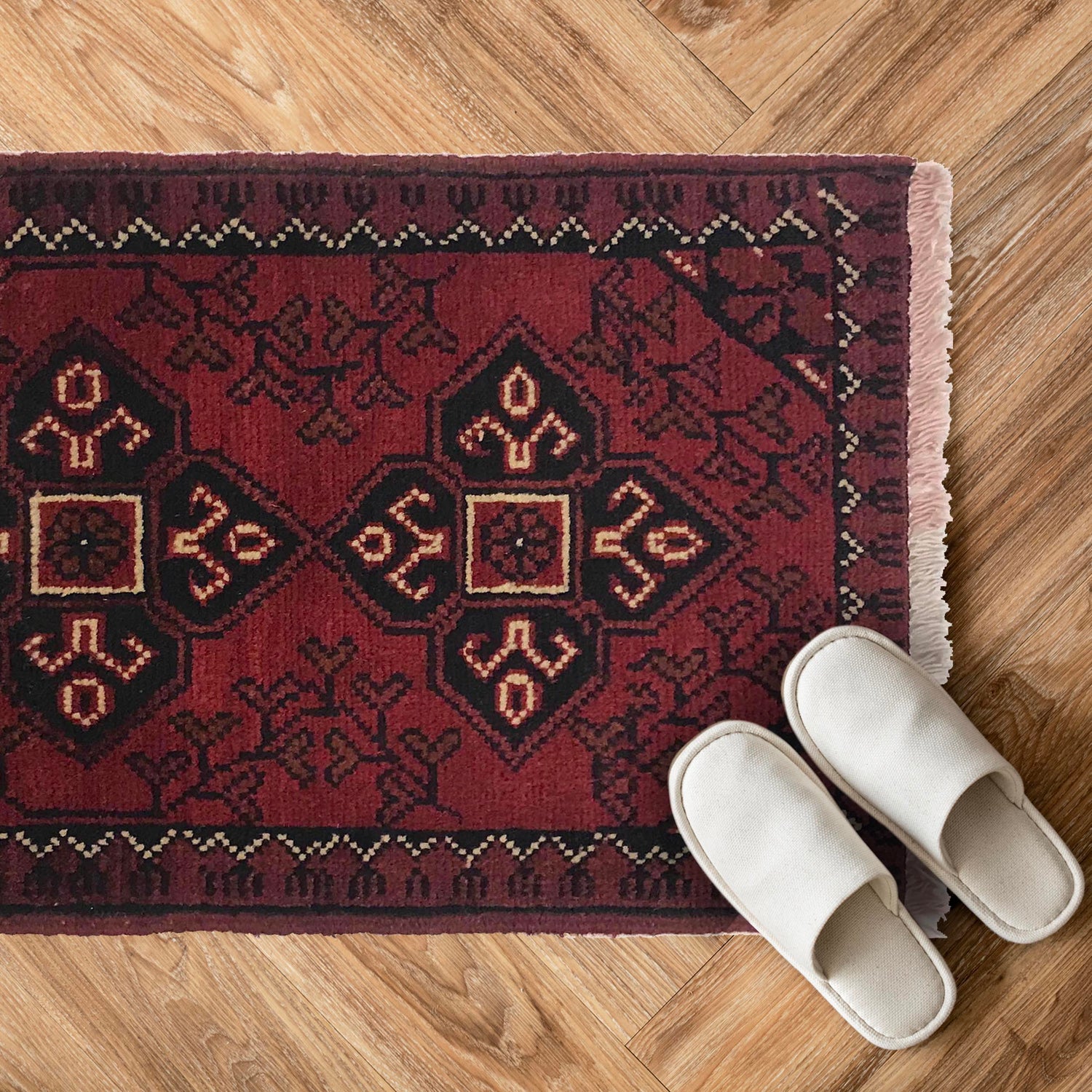 Handmade Wool Doormat Red Floral
