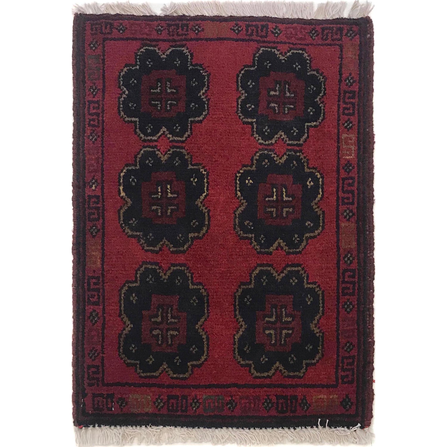 Handmade Wool Doormat Red Geometric
