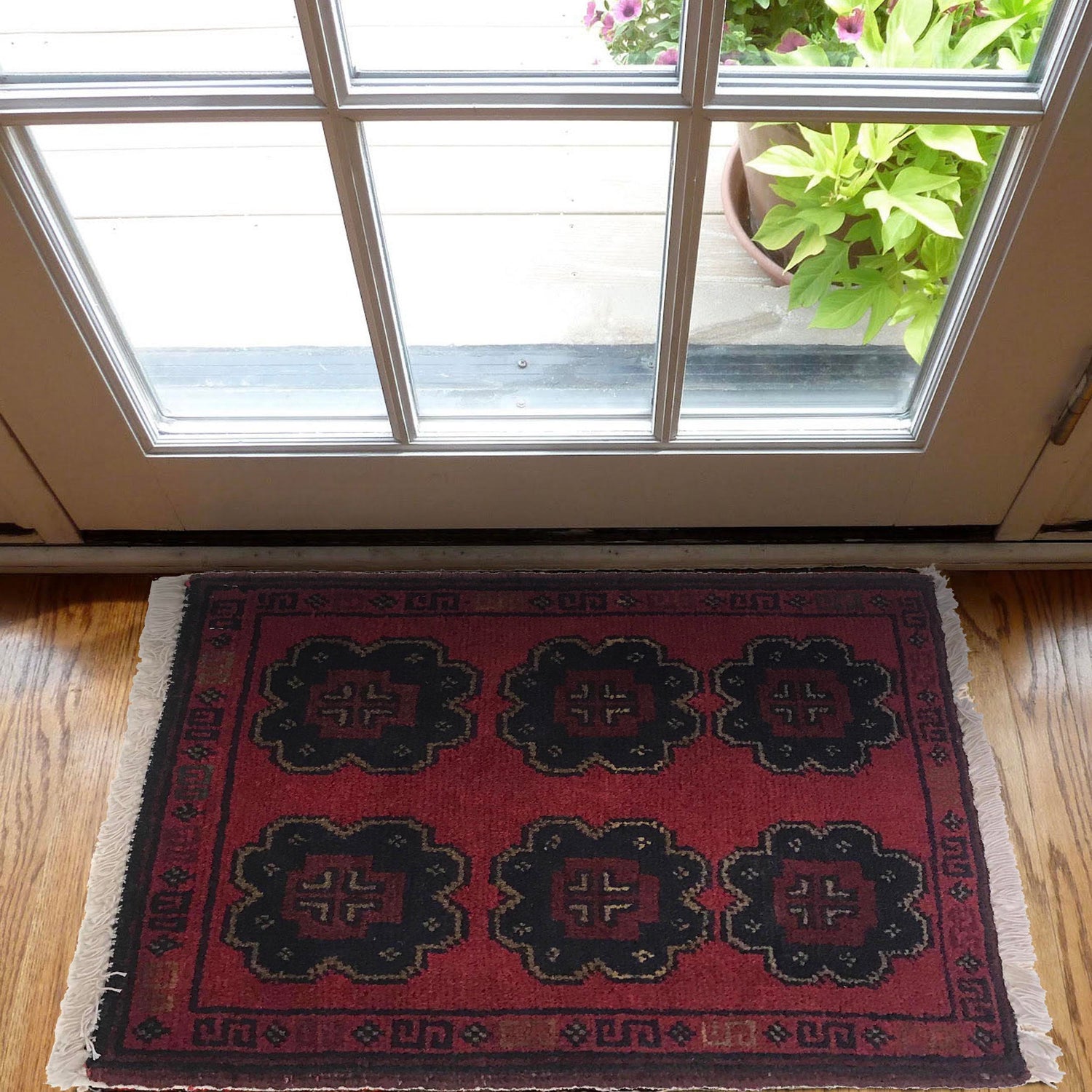 Handmade Wool Doormat Red Geometric