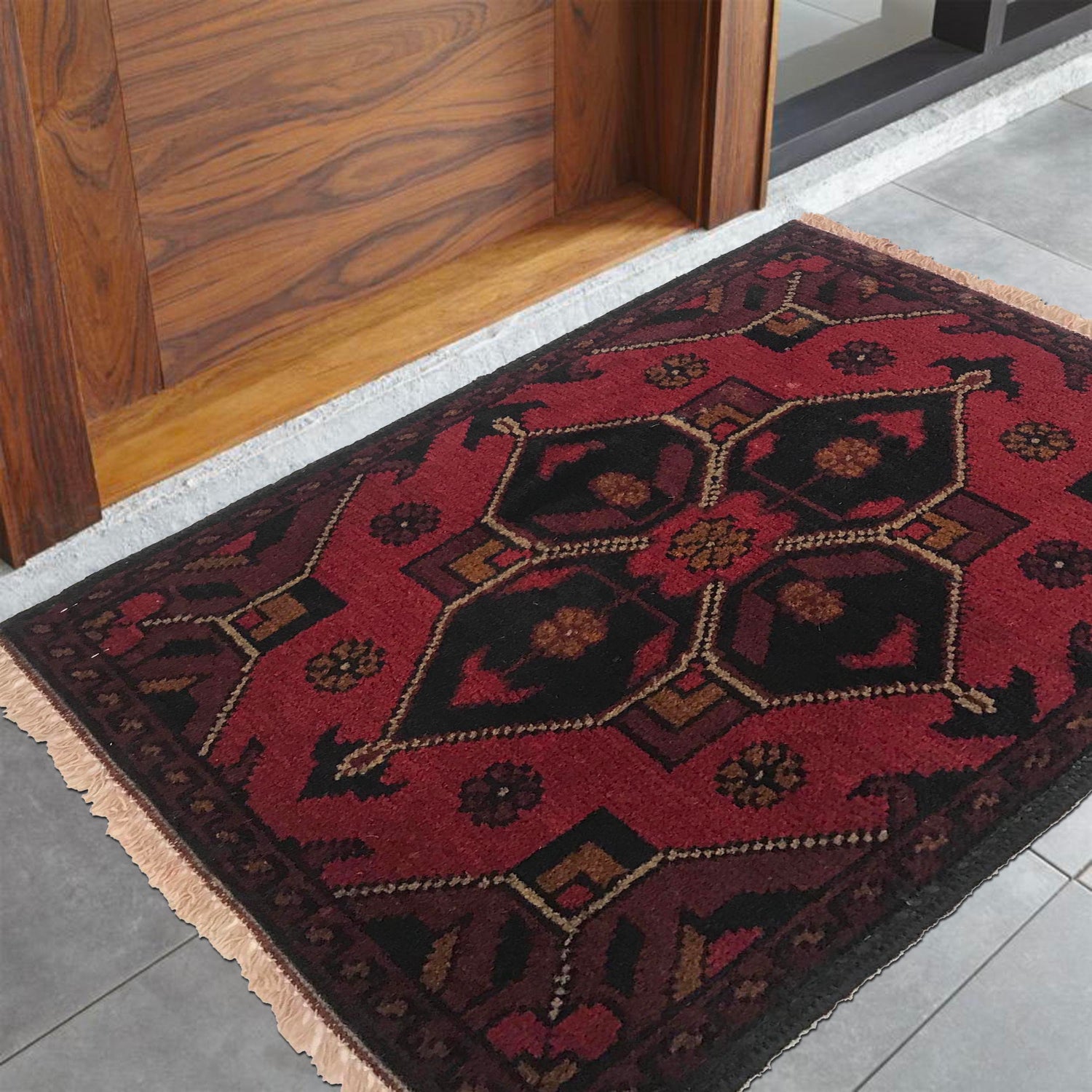 Handmade Wool Doormat Red Floral