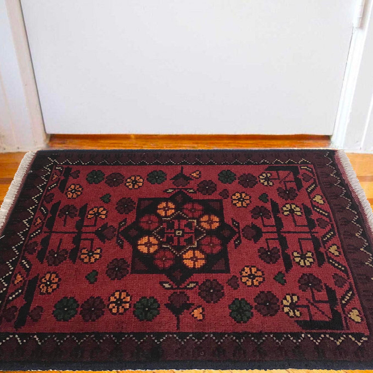 Handmade Wool Doormat Red Floral