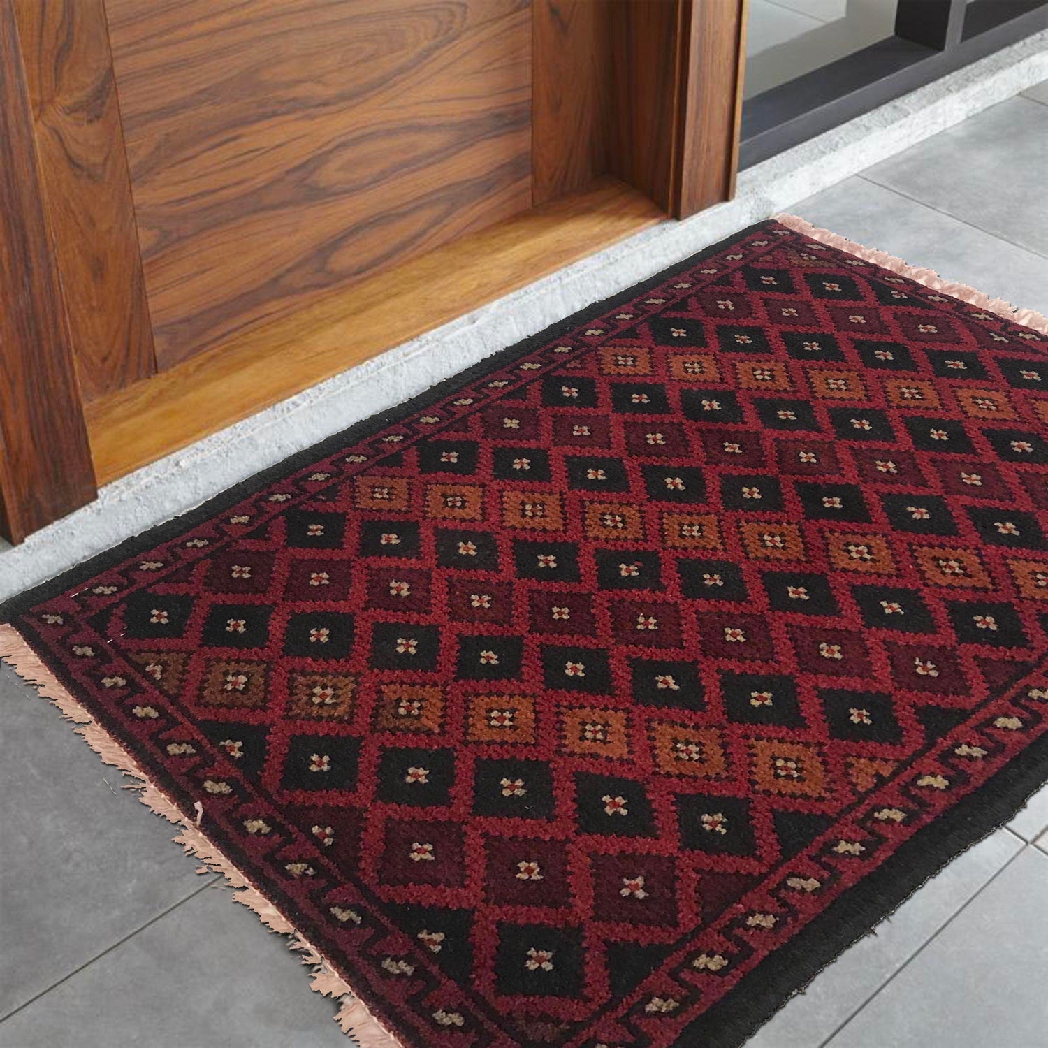 Handmade Wool Doormat Red Floral