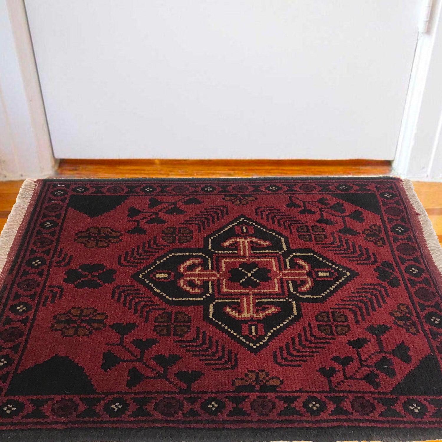 Handmade Wool Doormat Red Floral