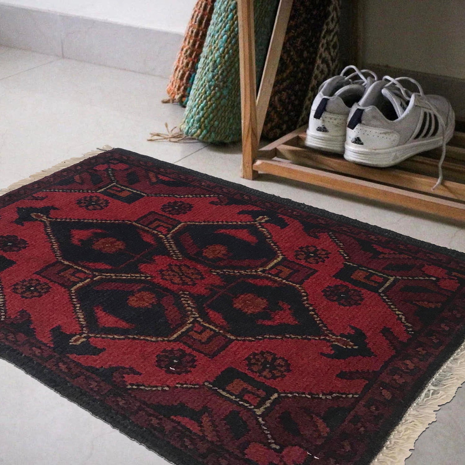 Handmade Wool Doormat Red Floral