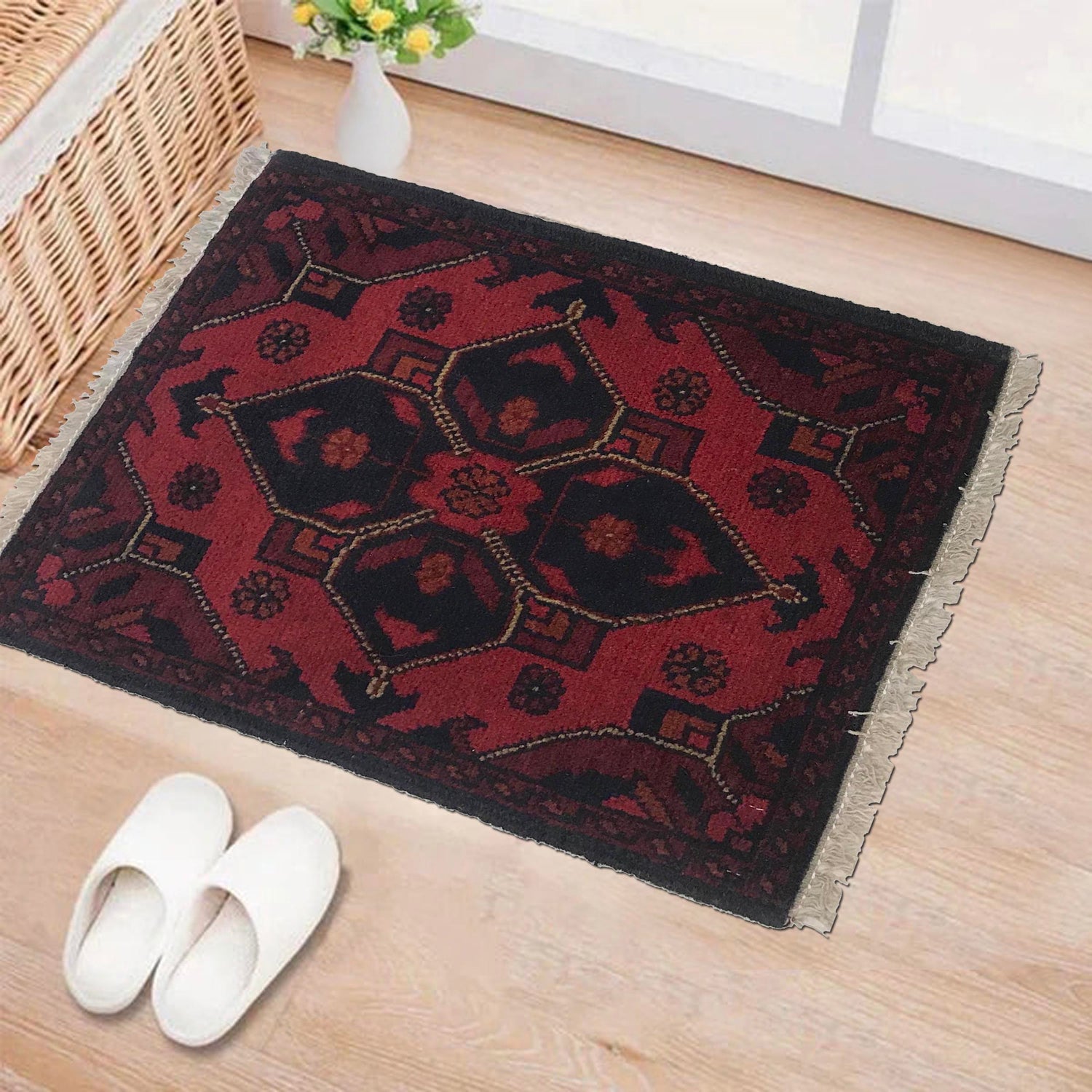 Handmade Wool Doormat Red Floral