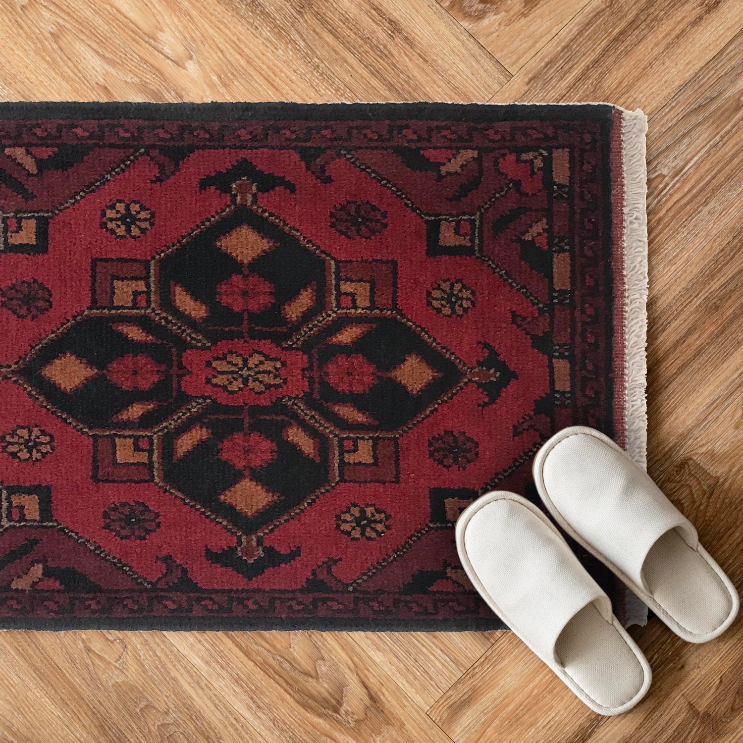Handmade Wool Doormat Red Floral