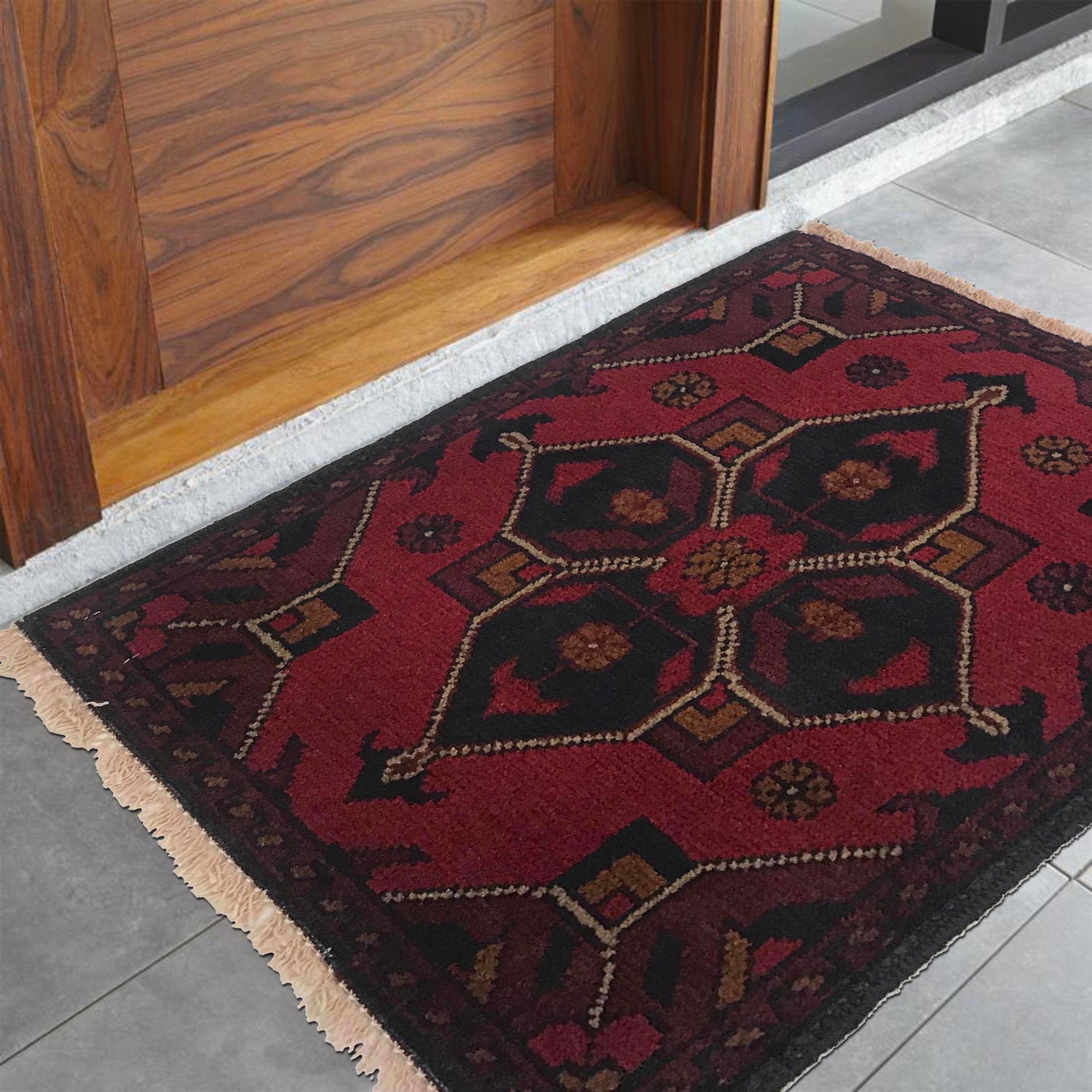 Handmade Wool Doormat Red Floral