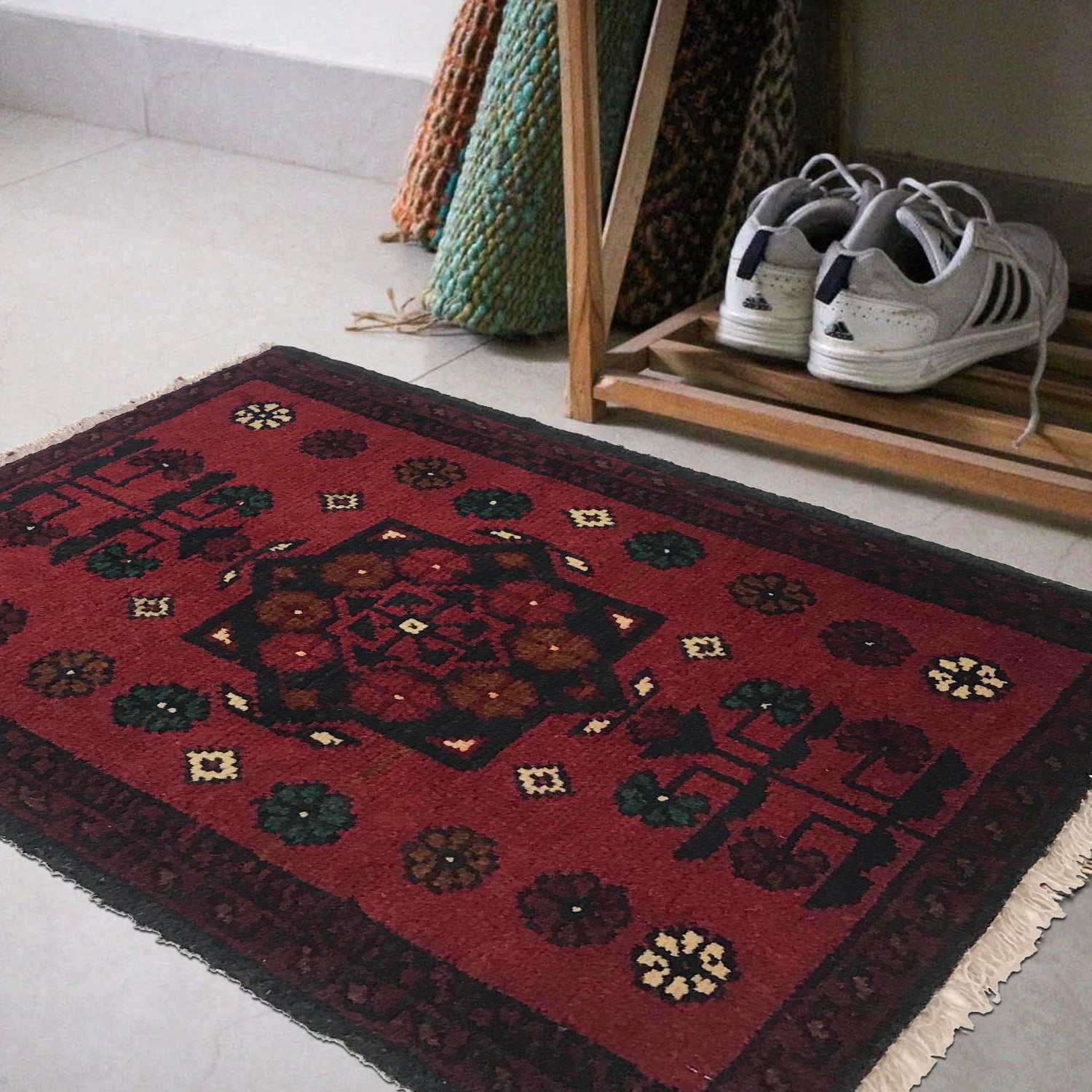 Handmade Wool Doormat Red Floral