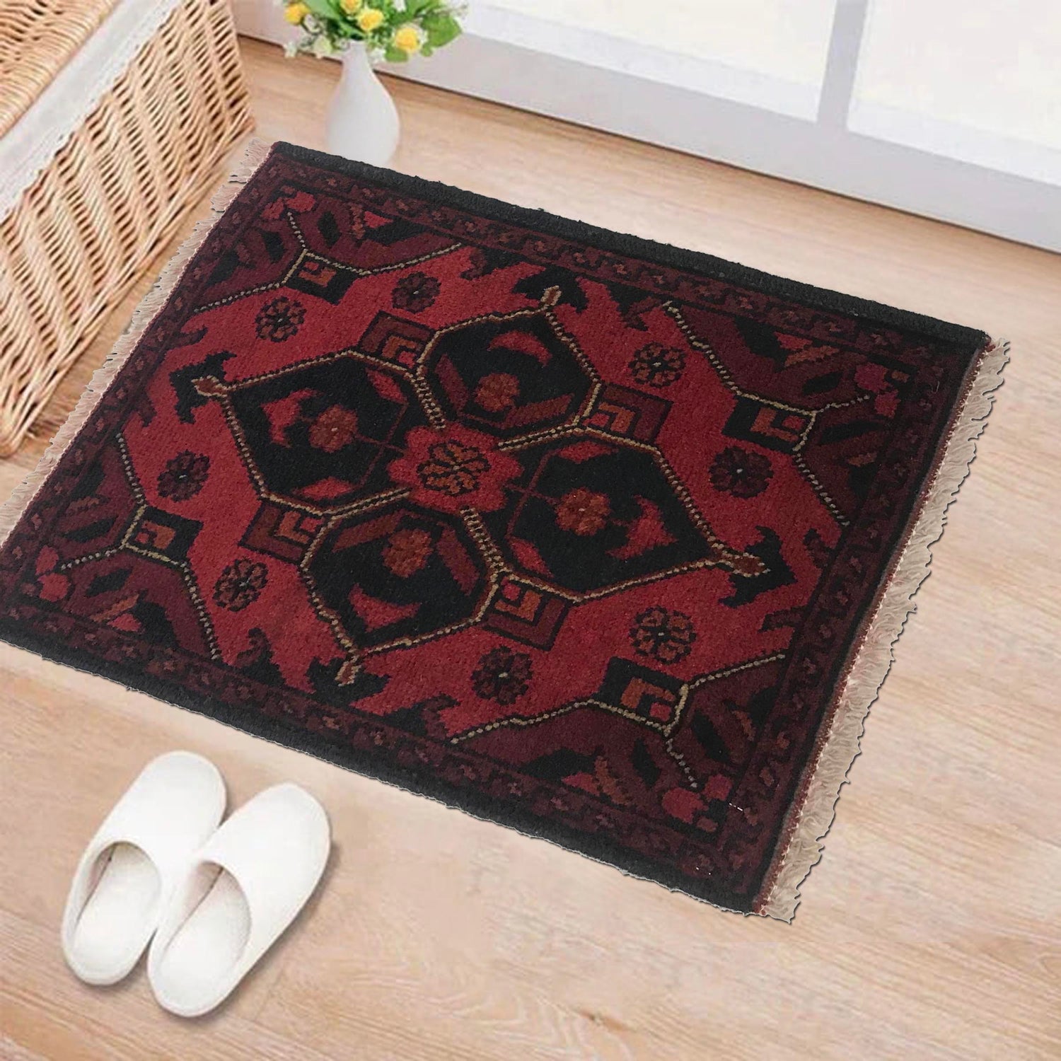 Handmade Wool Doormat Red Floral