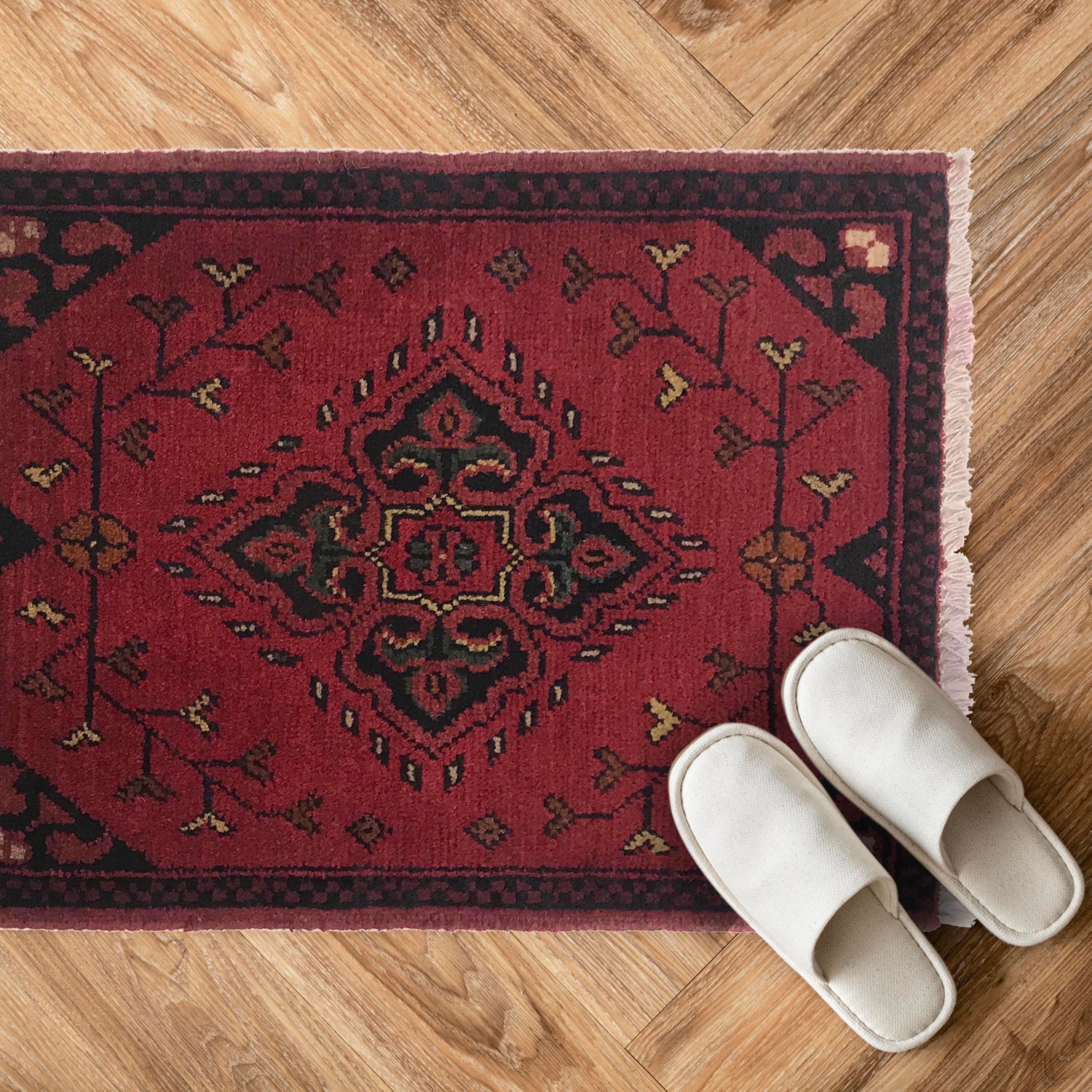 Handmade Wool Doormat Red Floral