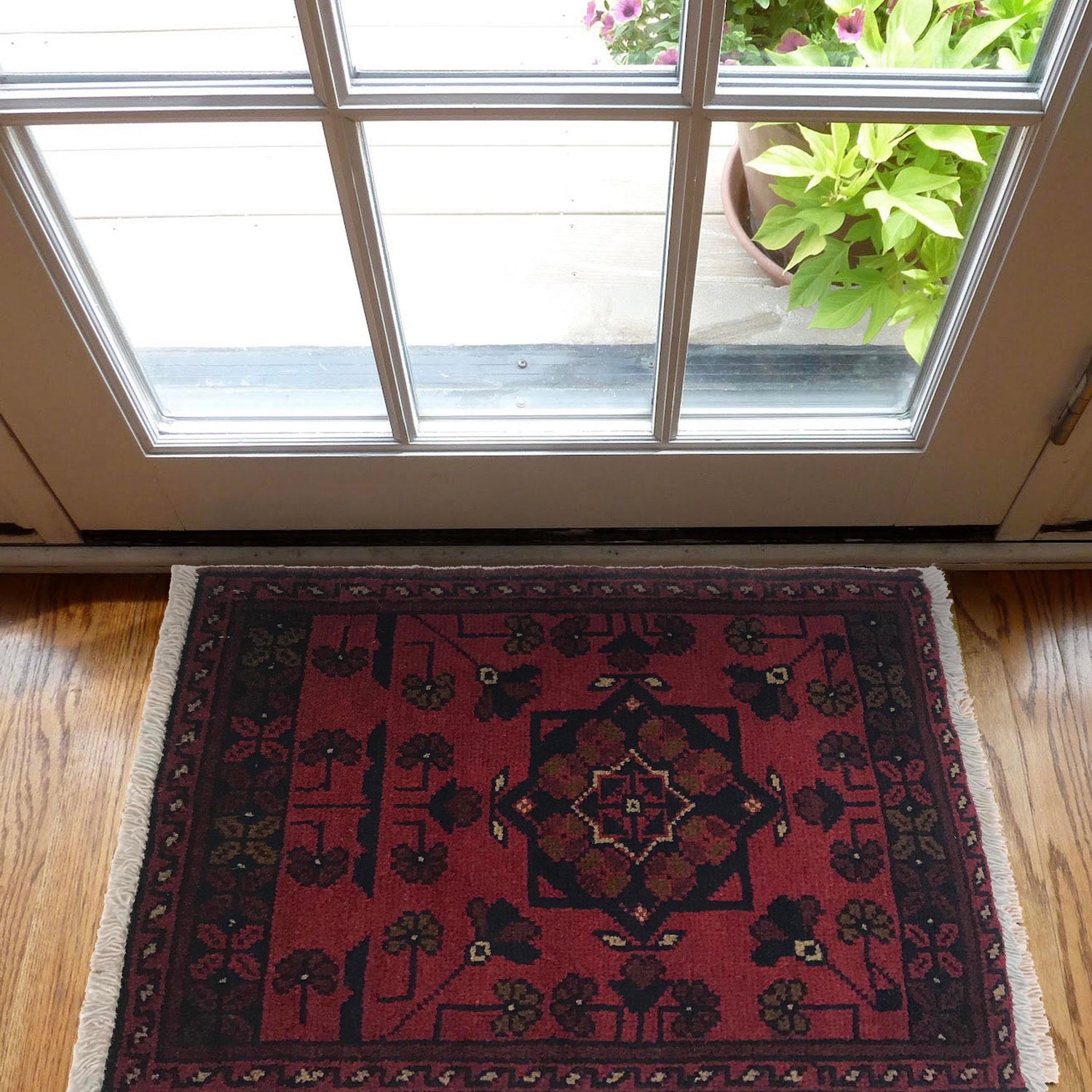 Handmade Wool Doormat Red Floral