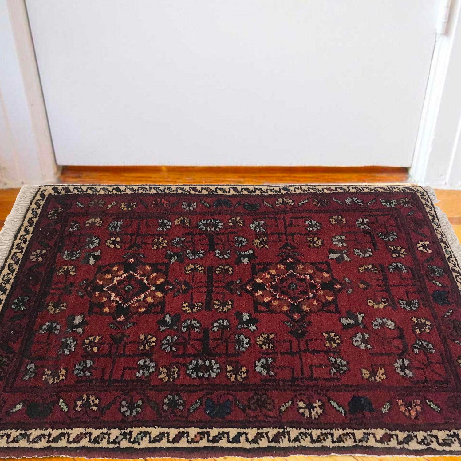 Handmade Wool Doormat Red Floral