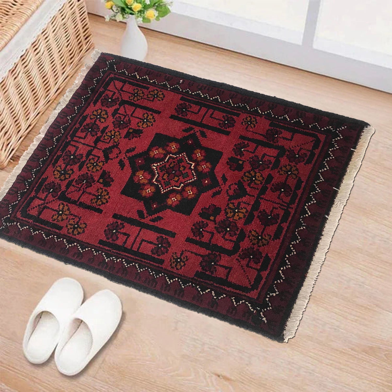 Handmade Wool Doormat Red Floral