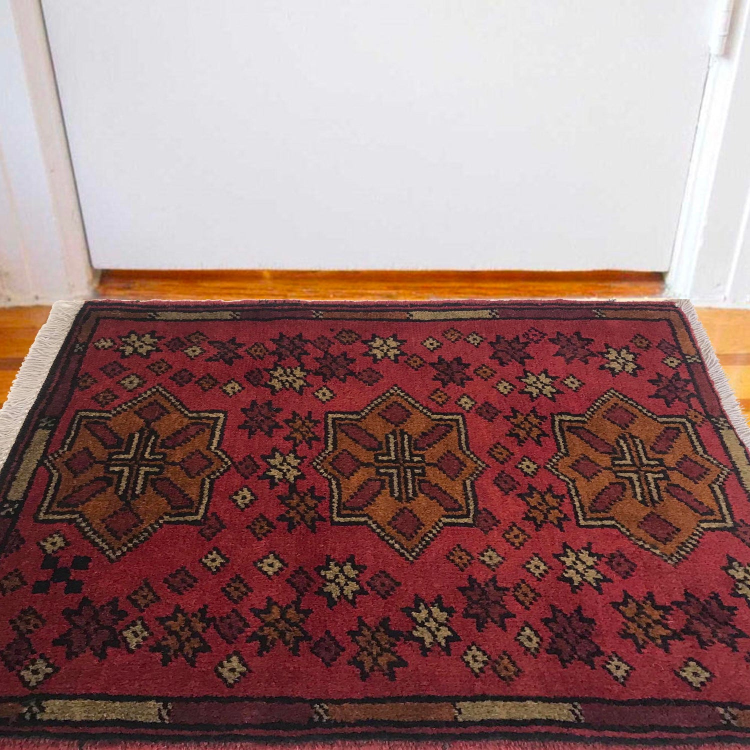 Handmade Wool Doormat Red Floral