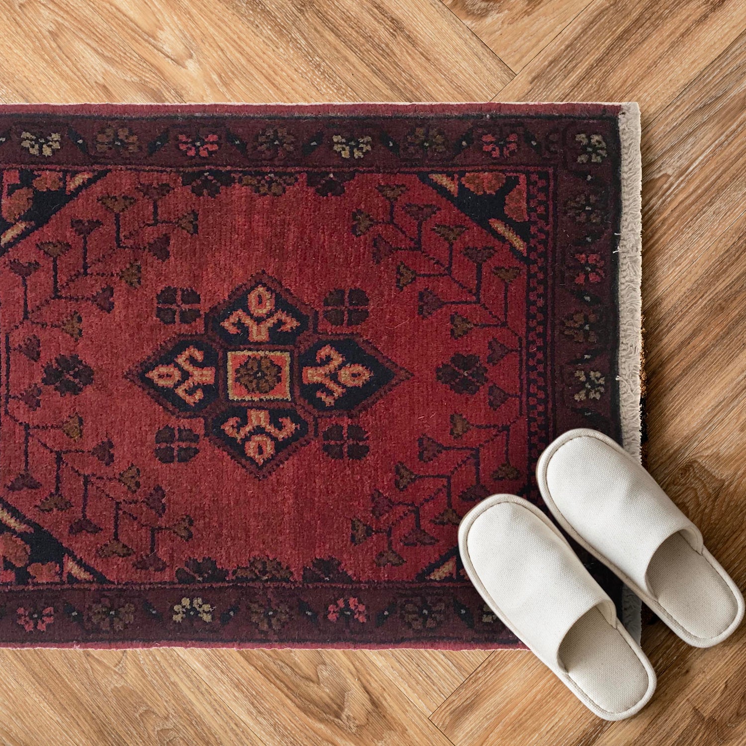 Handmade Wool Doormat Red Floral