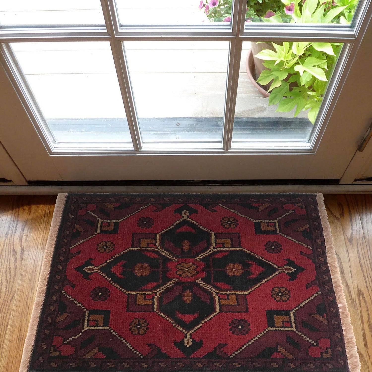 Handmade Wool Doormat Red Floral