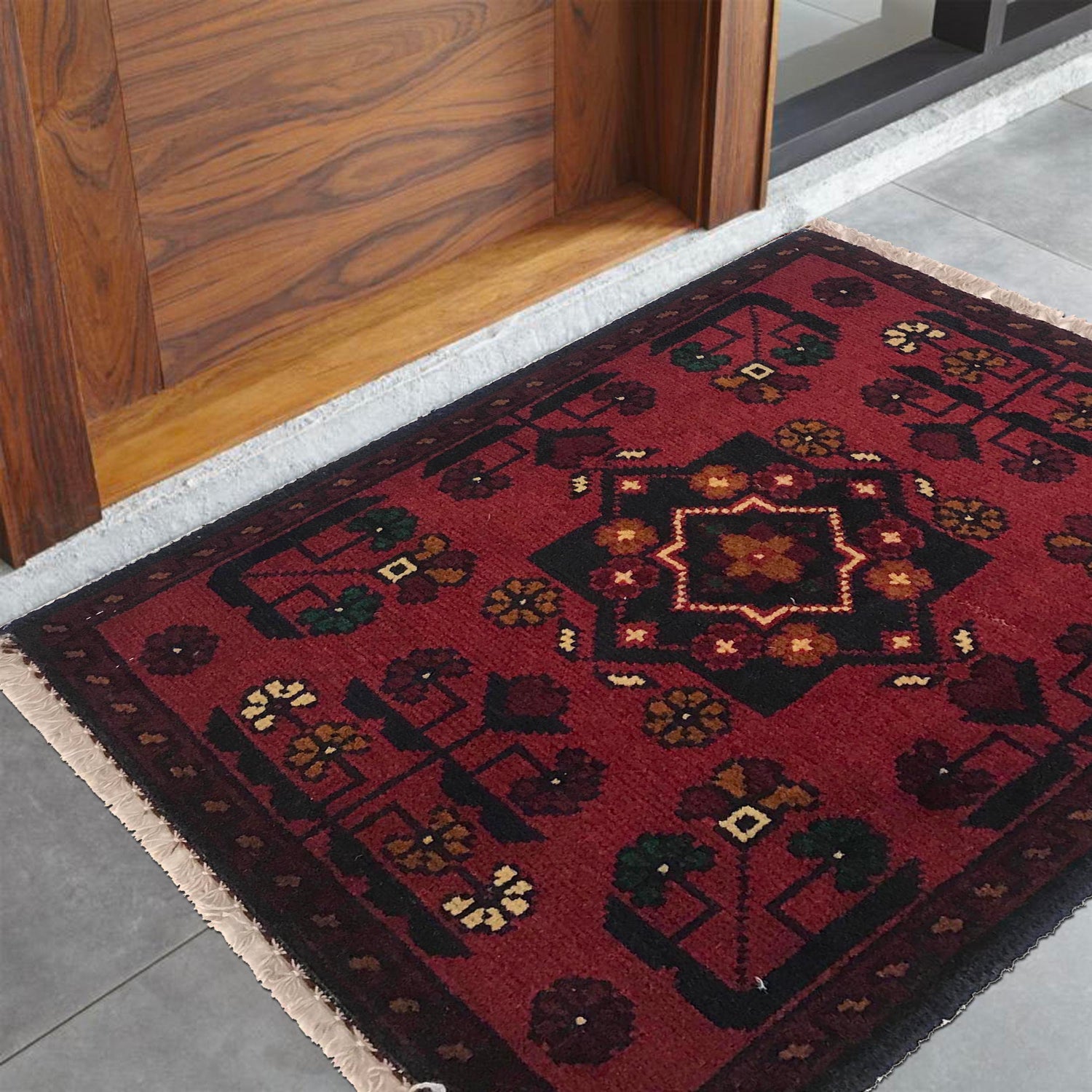Handmade Wool Doormat Red Floral