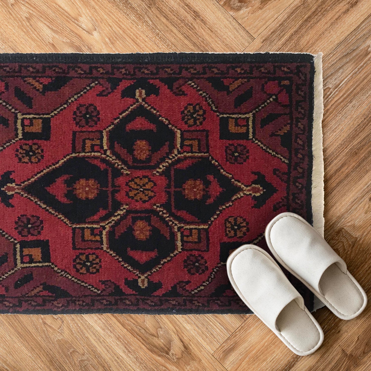 Handmade Wool Doormat Red Floral
