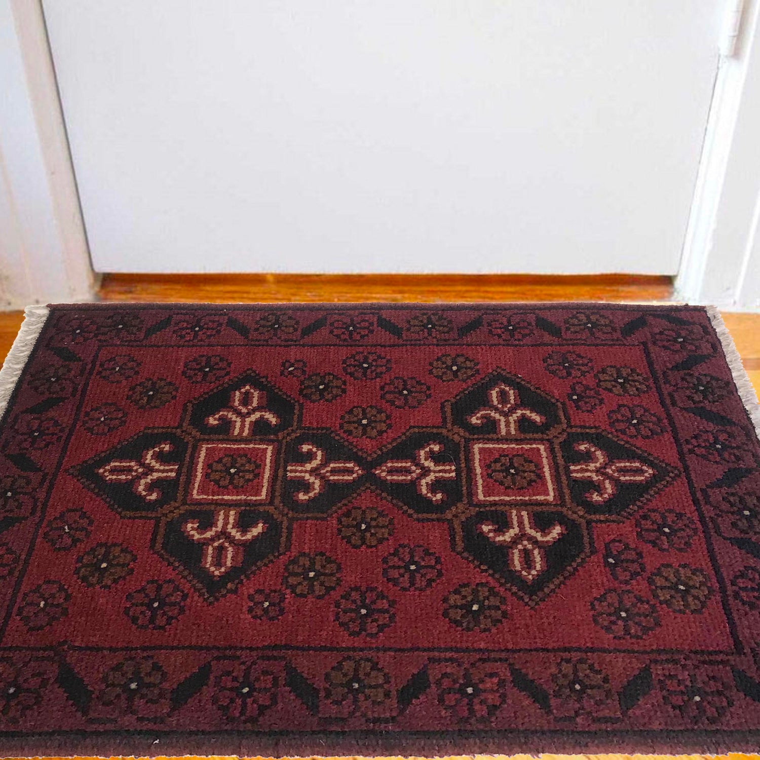 Handmade Wool Doormat Red Floral
