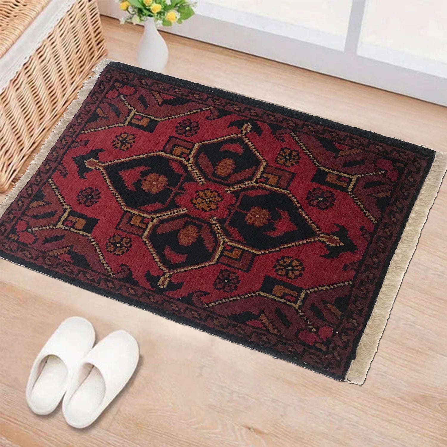 Handmade Wool Doormat Red Floral