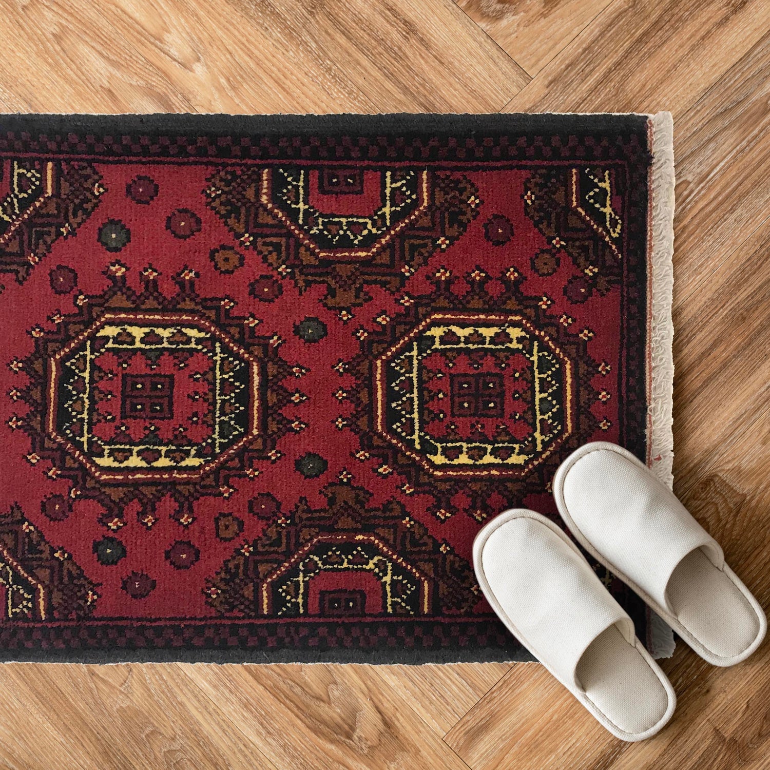 Handmade Wool Doormat Red Floral