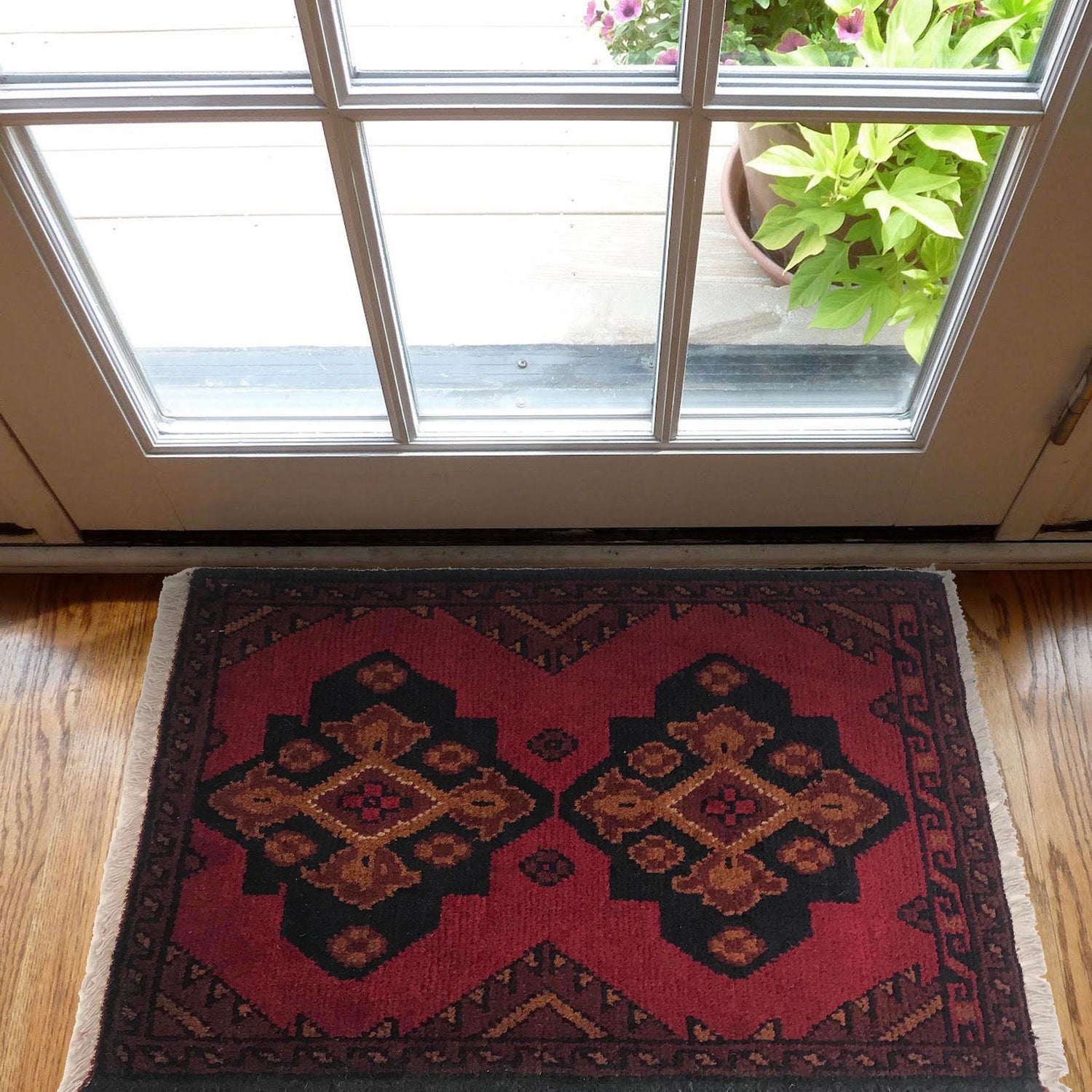 Handmade Wool Doormat Red Floral