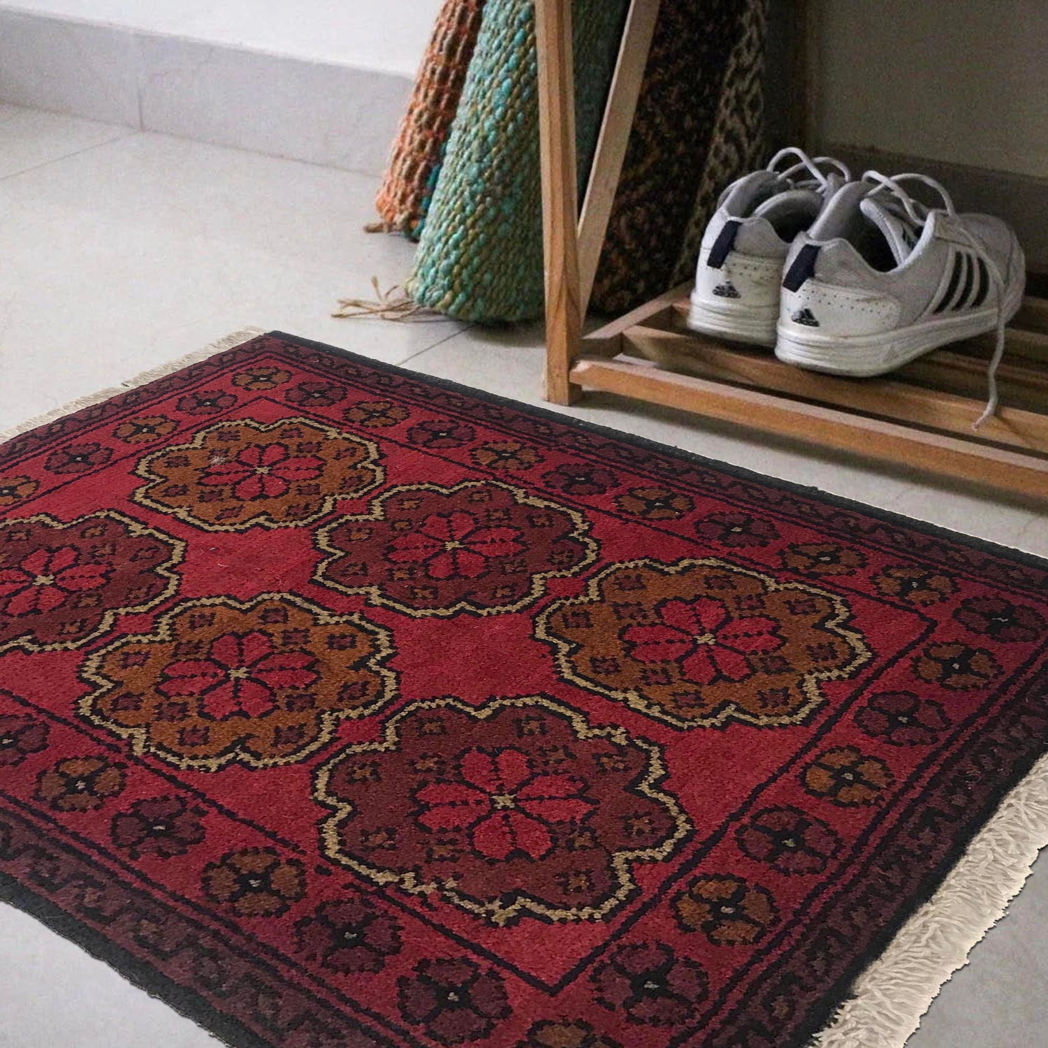 Handmade Wool Doormat Red Floral